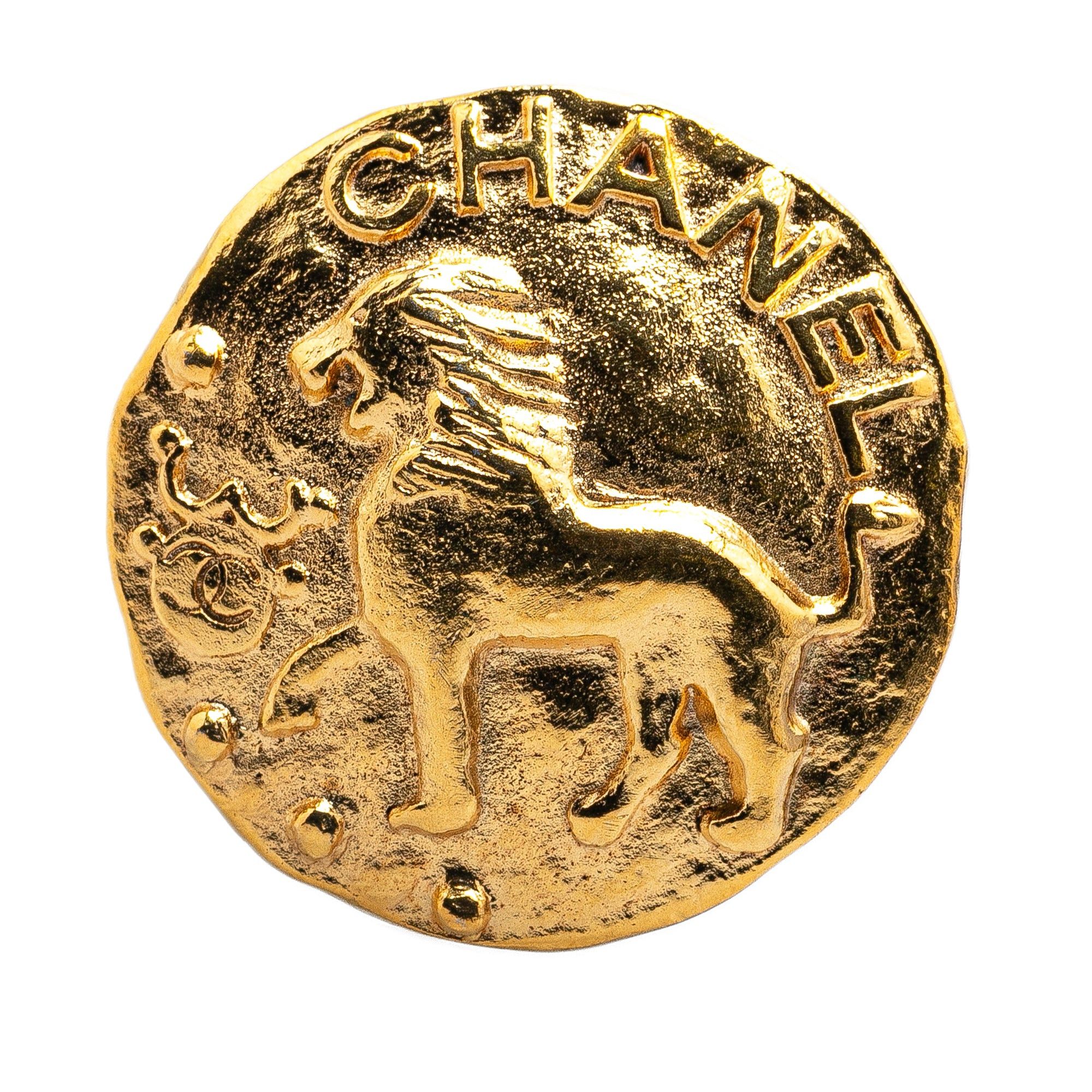 Chanel Chanel Gold Plated CC Round Lion Brooch Gold Size ONE SIZE - 1 Thumbnail