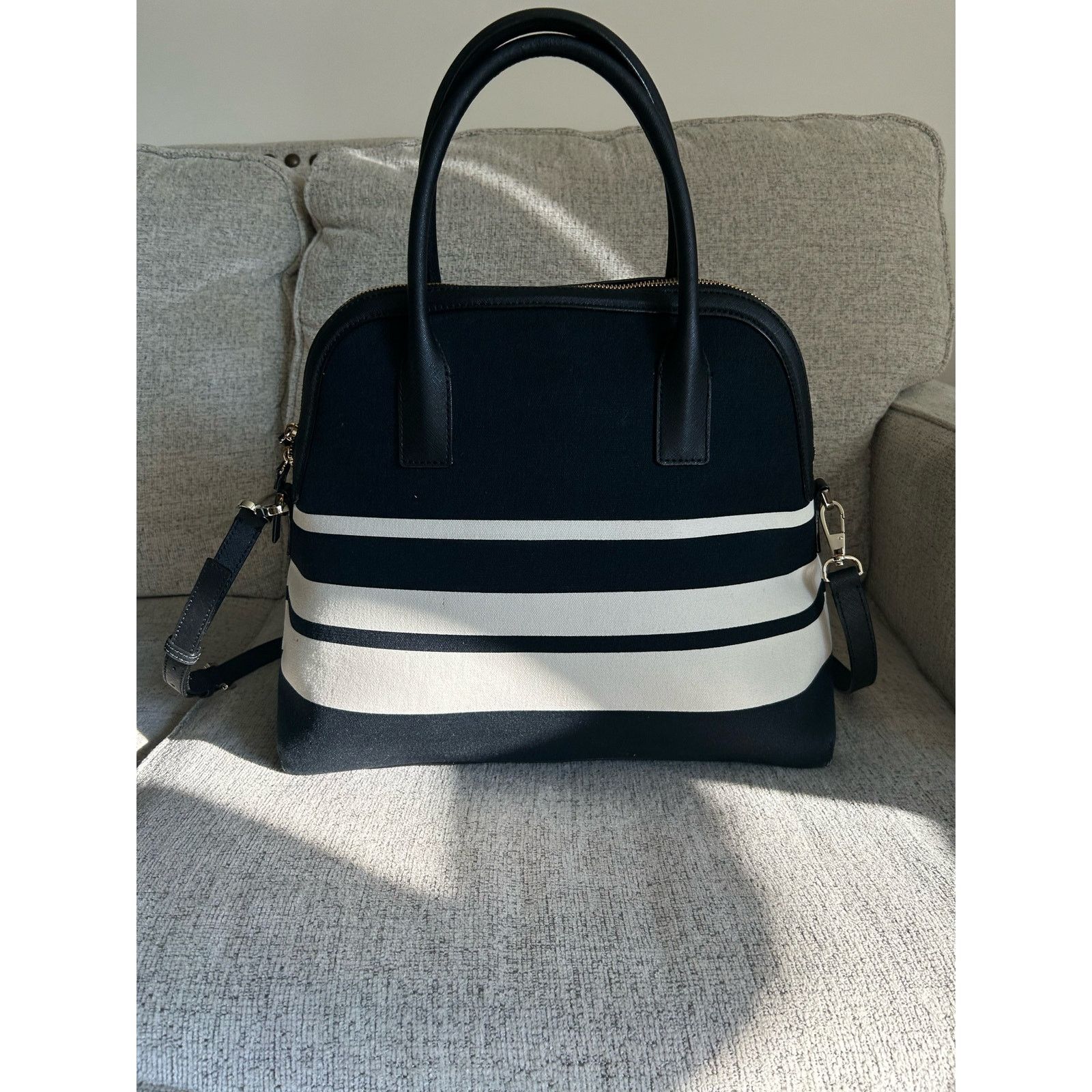 Kate Spade Kate Spade Canvas Tote Large Black White Stripe with Strap Size ONE SIZE - 2 Thumbnail