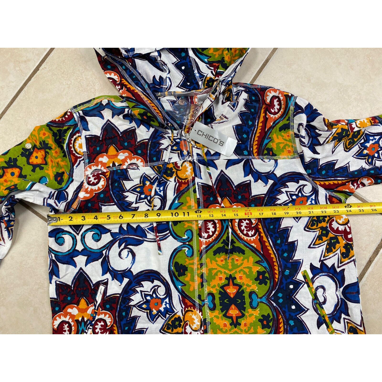 Chicos NWT Chico's Lightweight Paisley Hoodie 3/4 Tab Sleeve Zip Size XL / US 12-14 / IT 48-50 - 11 Thumbnail