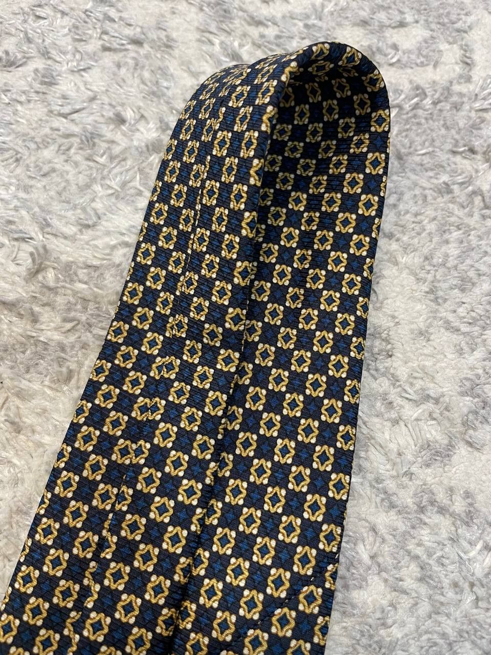 Bally Bally 100% Silk Tie Blue Gold Geometric Pattern Luxury Size ONE SIZE - 3 Thumbnail