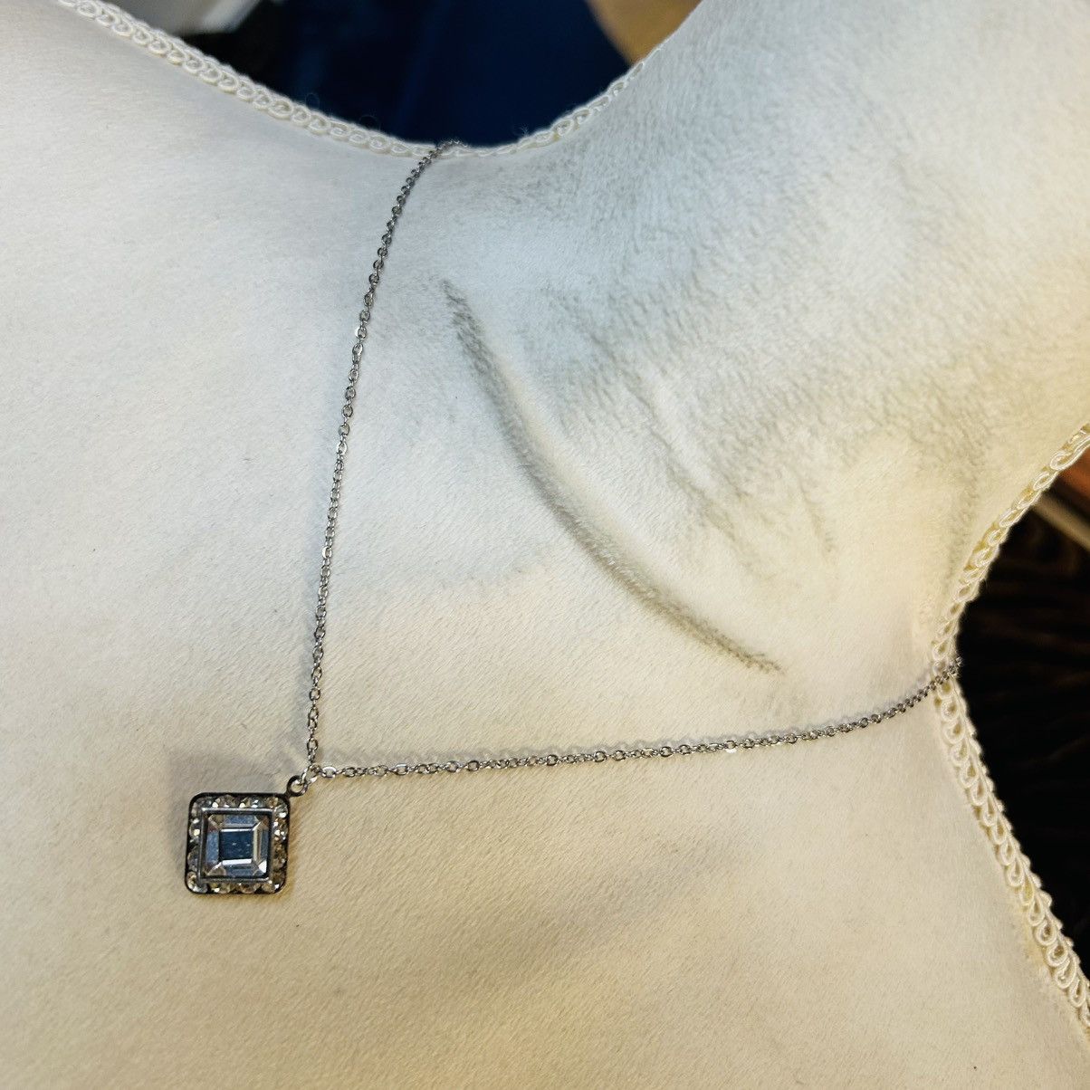Handmade Handcrafted vintage emerald cut halo clear glass necklace Size ONE SIZE - 1 Thumbnail