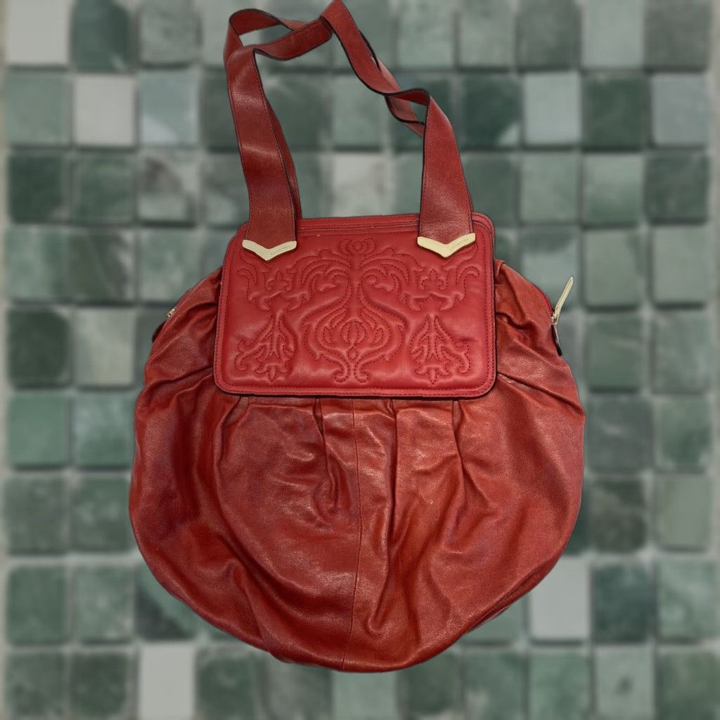 Vintage Cromia Red Leather Shoulder Bag Purse Medium Designer Made In Italy Quilted Womens