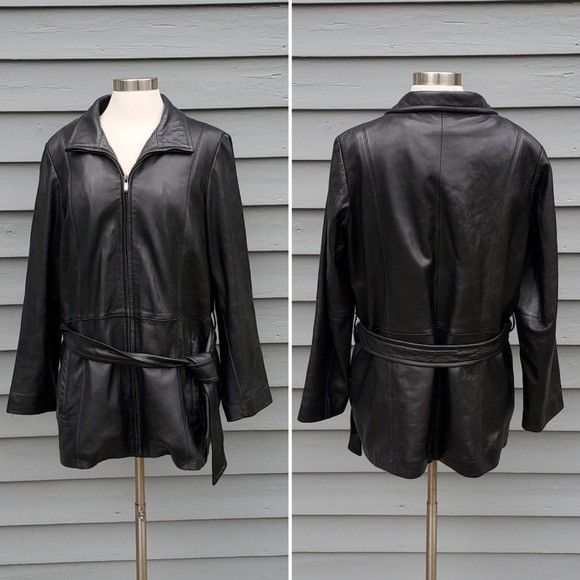 Vintage × Wilsons Leather Vintage 90s y2k Wilsons Black Leather Mid Length Belt Trench Size XL / US 12-14 / IT 48-50 - 1 Thumbnail