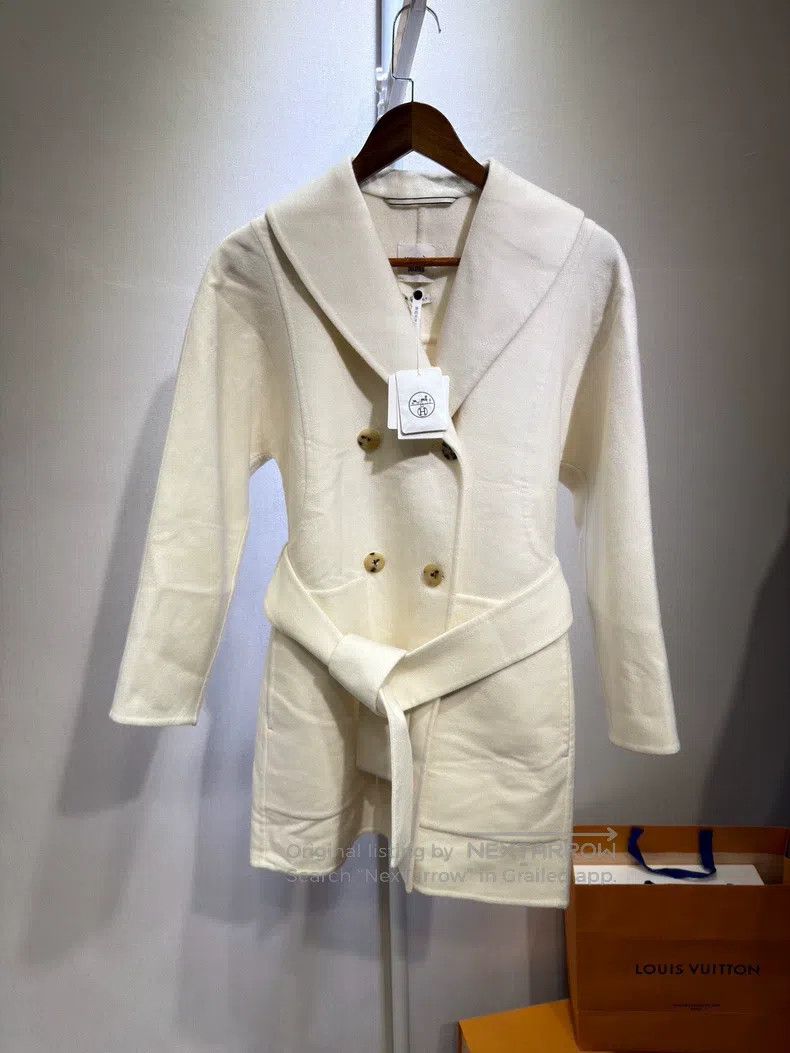 Hermes Hermes Ivory double-breasted cashmere coat Size XXS / US 00 / IT 34 - 1 Thumbnail