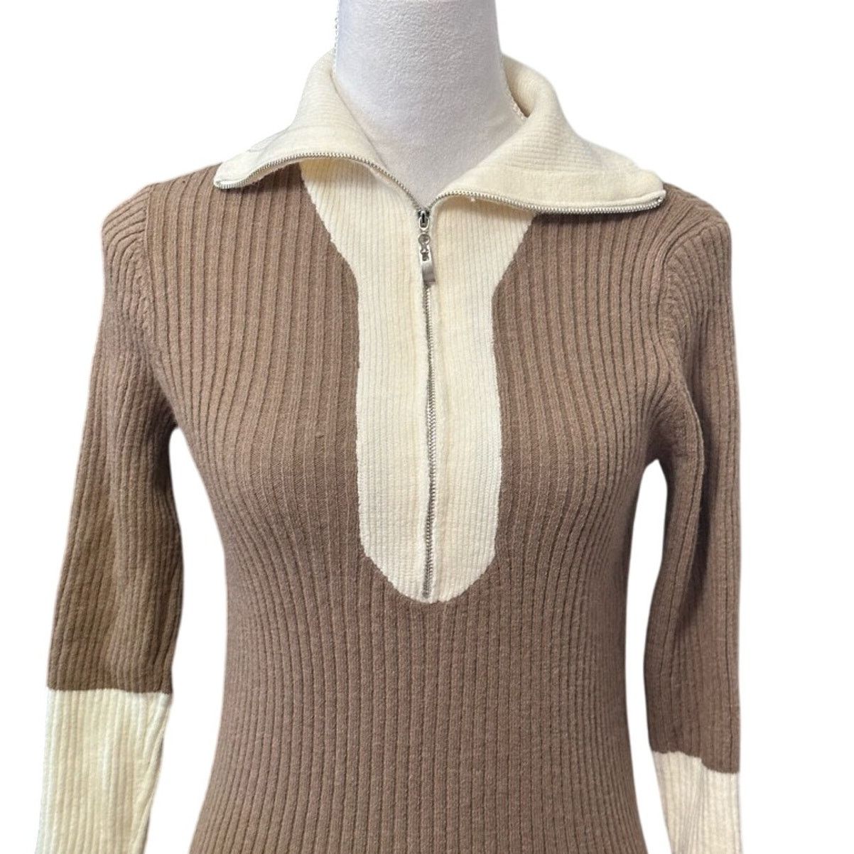 Other Long Sleeve Sweater Quarter Zip Drop Shoulder Beige Brown M Size M / US 6-8 / IT 42-44 - 2 Thumbnail
