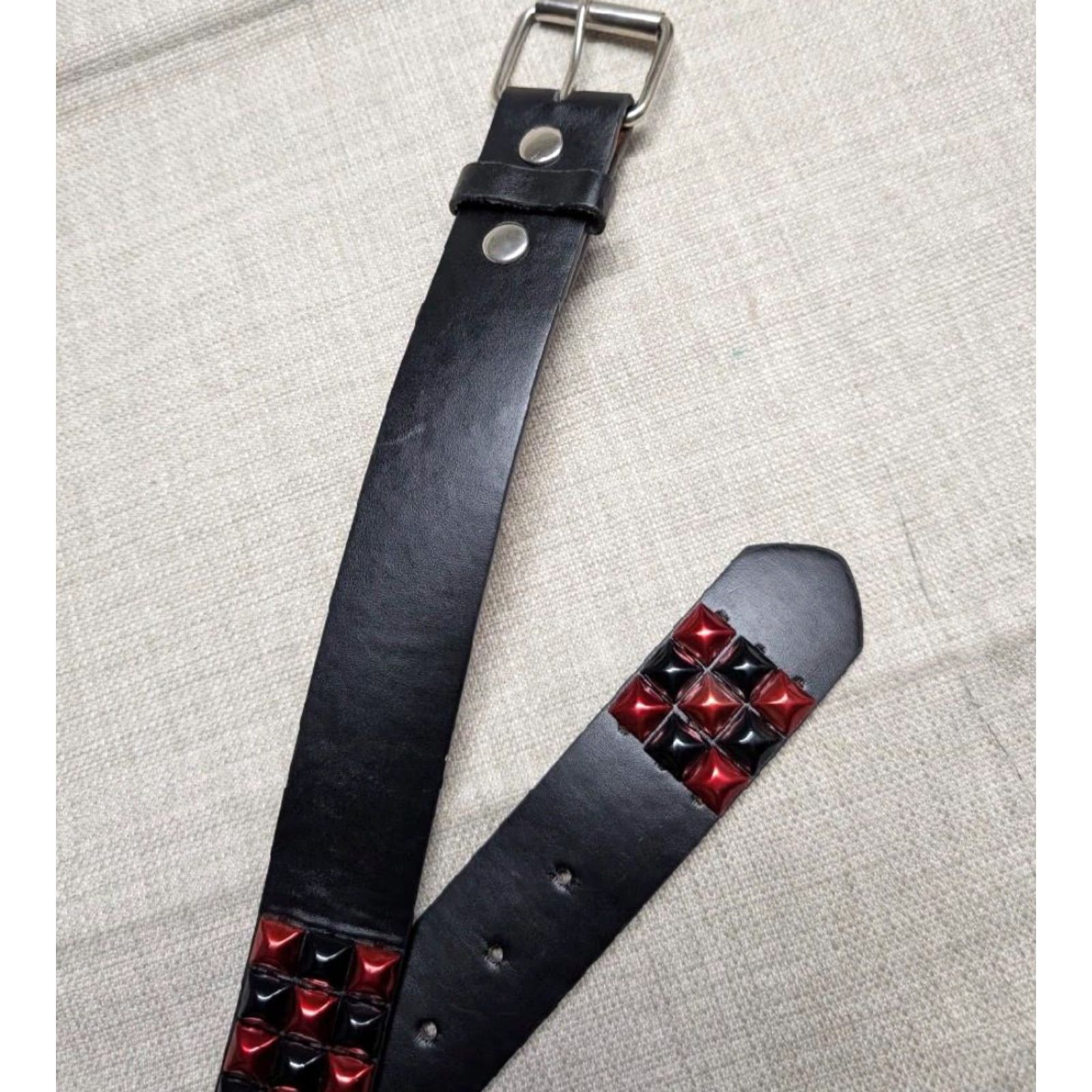 Vintage VINTAGE Y2K belt STUDDED red black leather 42 Western belt Men size 42/43 Size 42 - 4 Thumbnail