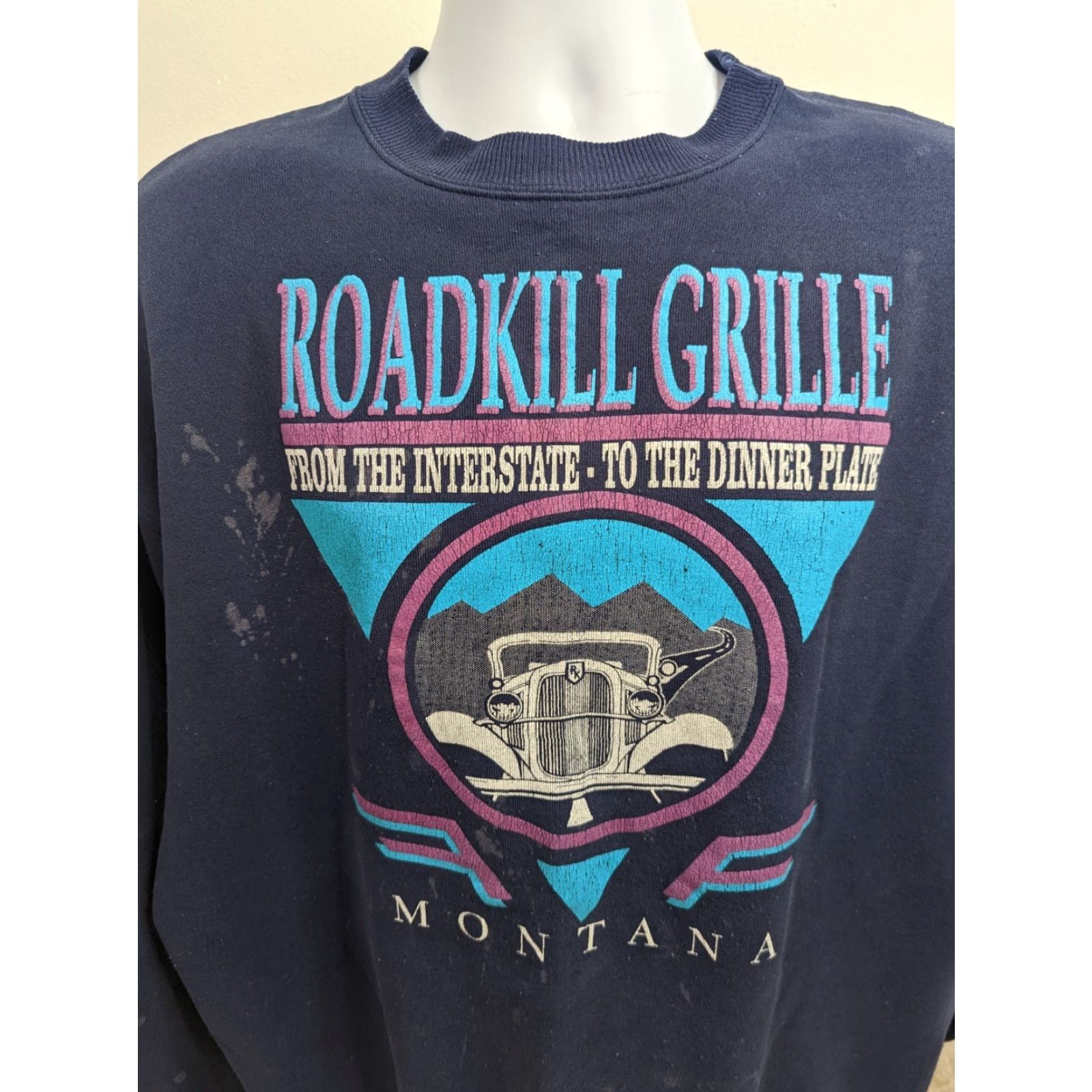 Hanes VINTAGE Hanes Road Kill Grille Sweatshirt Crewneck 2XL XXL Blue Distressed Men Size XL? Size US XXL / EU 58 / 5 - 4 Thumbnail