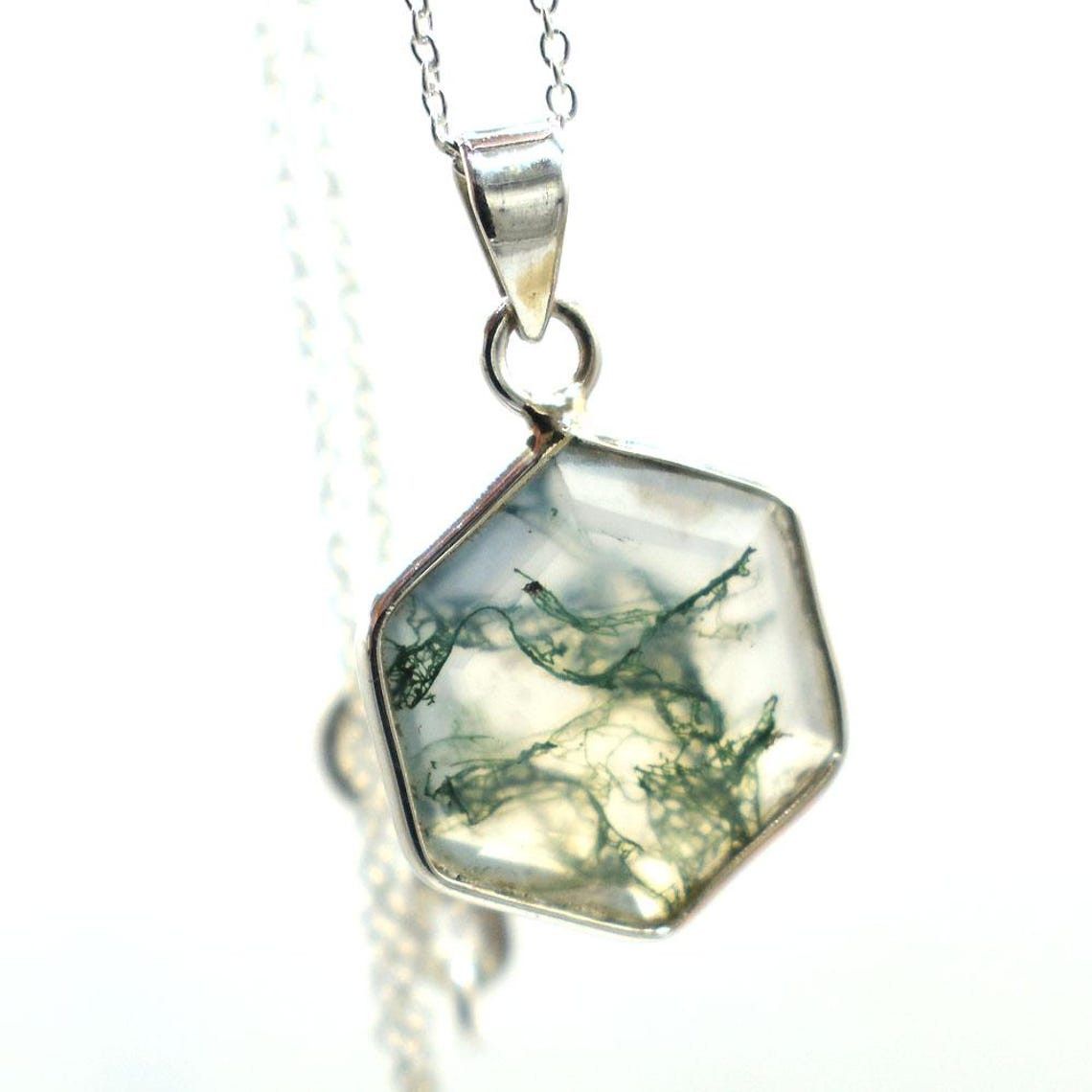Handmade Natural Moss Agate 925 Sterling Silver Pendant Necklace Size ONE SIZE - 3 Thumbnail