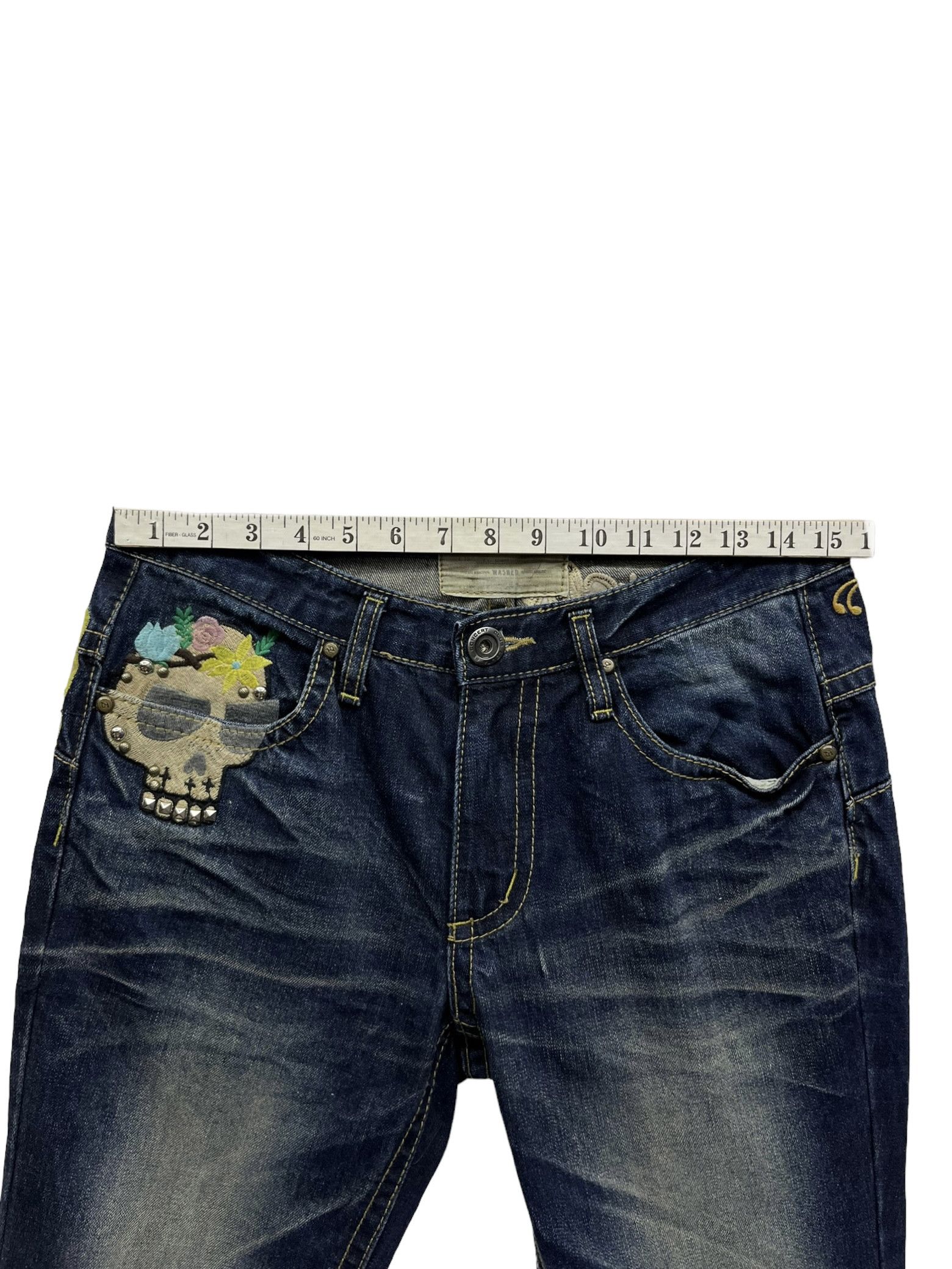 Vintage 🔥Vtg LOLITA CONCEPT CLUB Embroidery Skulls & Flowers Denim Size US 30 / EU 46 - 15 Thumbnail