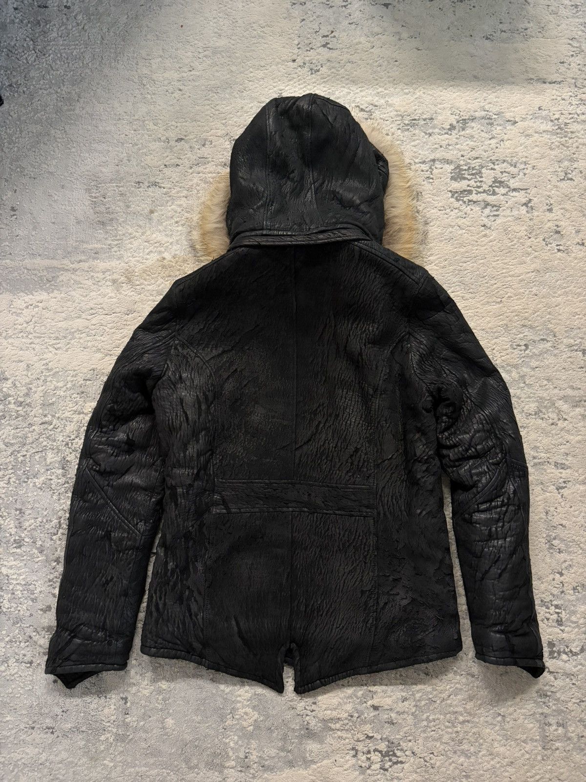 Obelisk Blistered Leather Fur Hood Jacket Size US L / EU 52-54 / 3 - 10 Thumbnail