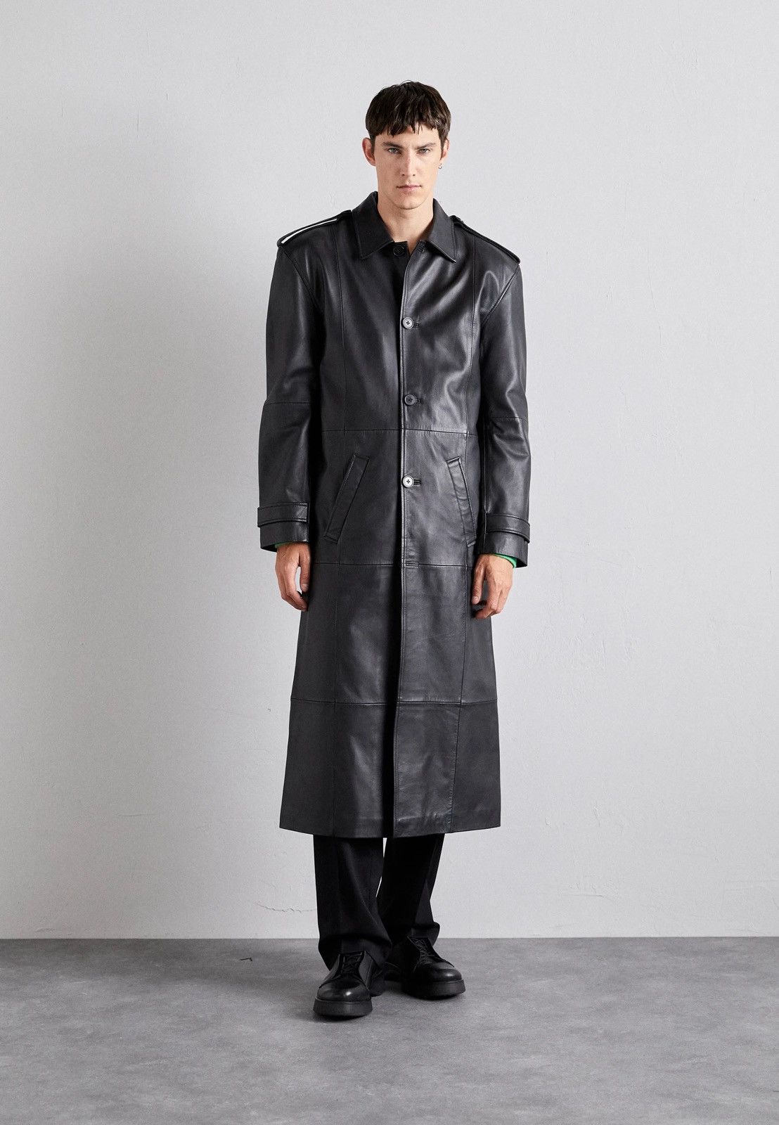 Leather !DS! AW22 Studio ID Long Paneled Leather Black Coat Size US M / EU 48-50 / 2 - 1 Thumbnail