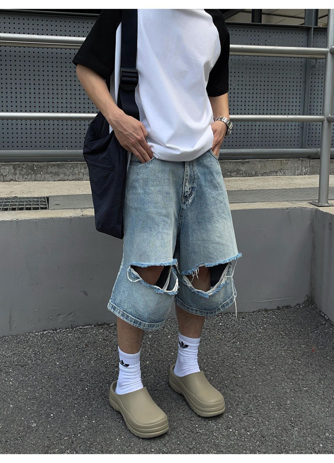Jean × Vintage Men's Distressed Denim Shorts, Ripped Baggy Jean Shorts Size US 30 / EU 46 - 2 Thumbnail