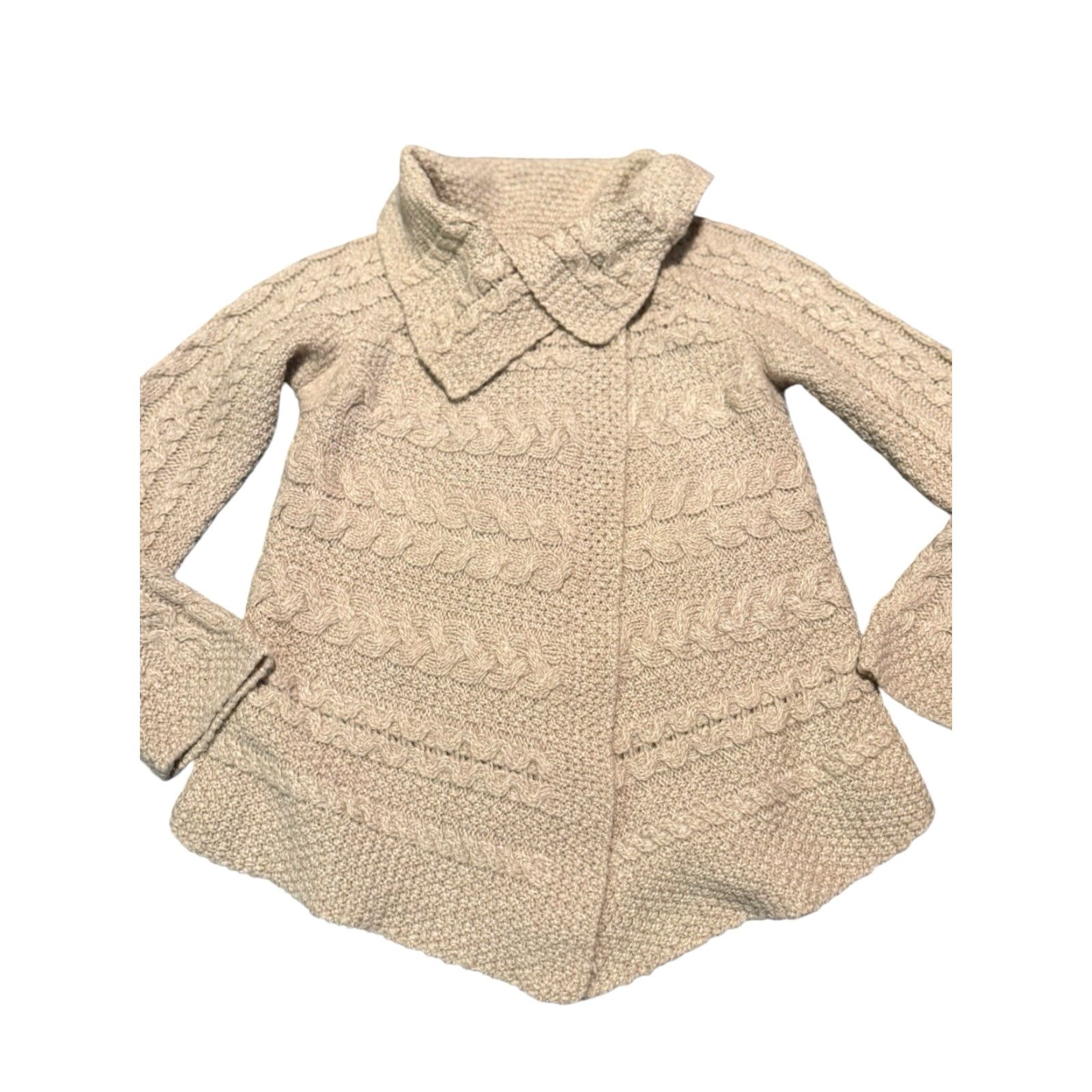 Vintage Aran Crafts Ireland 100% Merino Wool One Button Sweater Shawl Collar Cardigan Size M Beige Womens Sweater Size M / US 6-8 / IT 42-44 - 2 Thumbnail