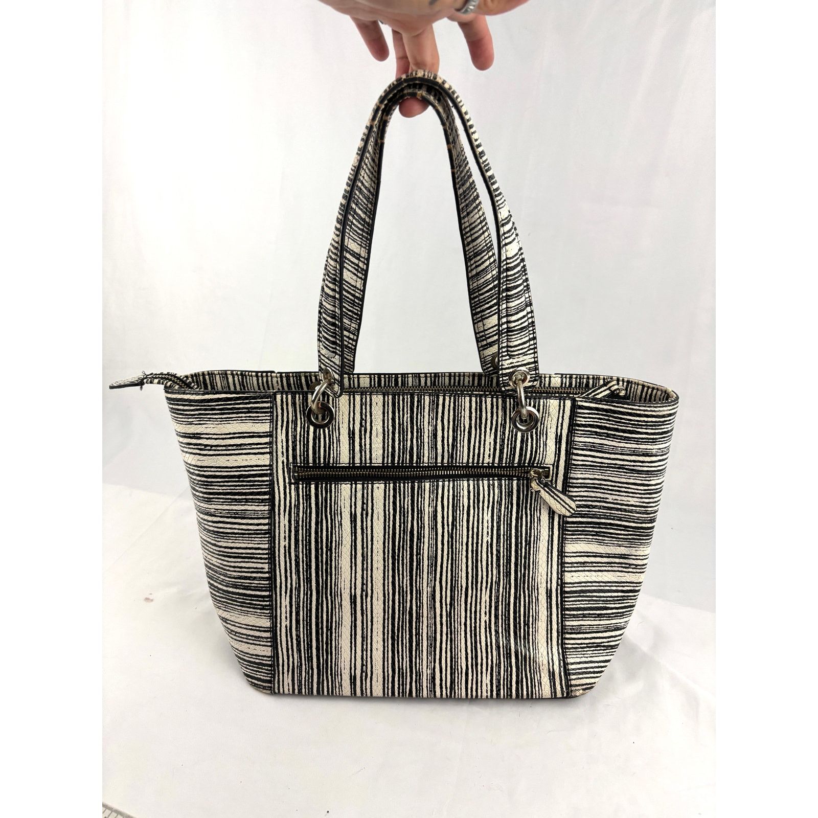 Guess Guess Kamryn Stripe Python Tote Black White Shoulder Handbag Size ONE SIZE - 14 Thumbnail