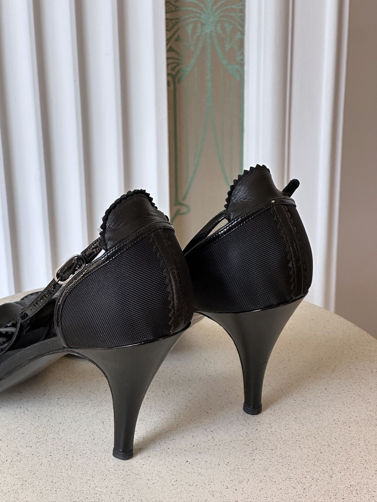 Chanel CHANEL Black Camellia Ankle Strap Mesh Leather Heels 42 Size US 11 / IT 41 - 10 Thumbnail