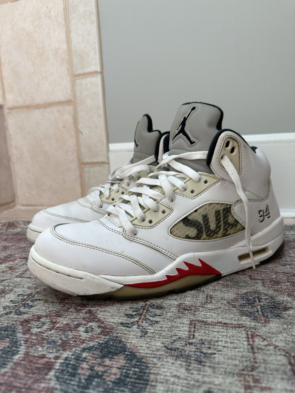 Supreme Supreme Air Jordan 5 white and red Grailed