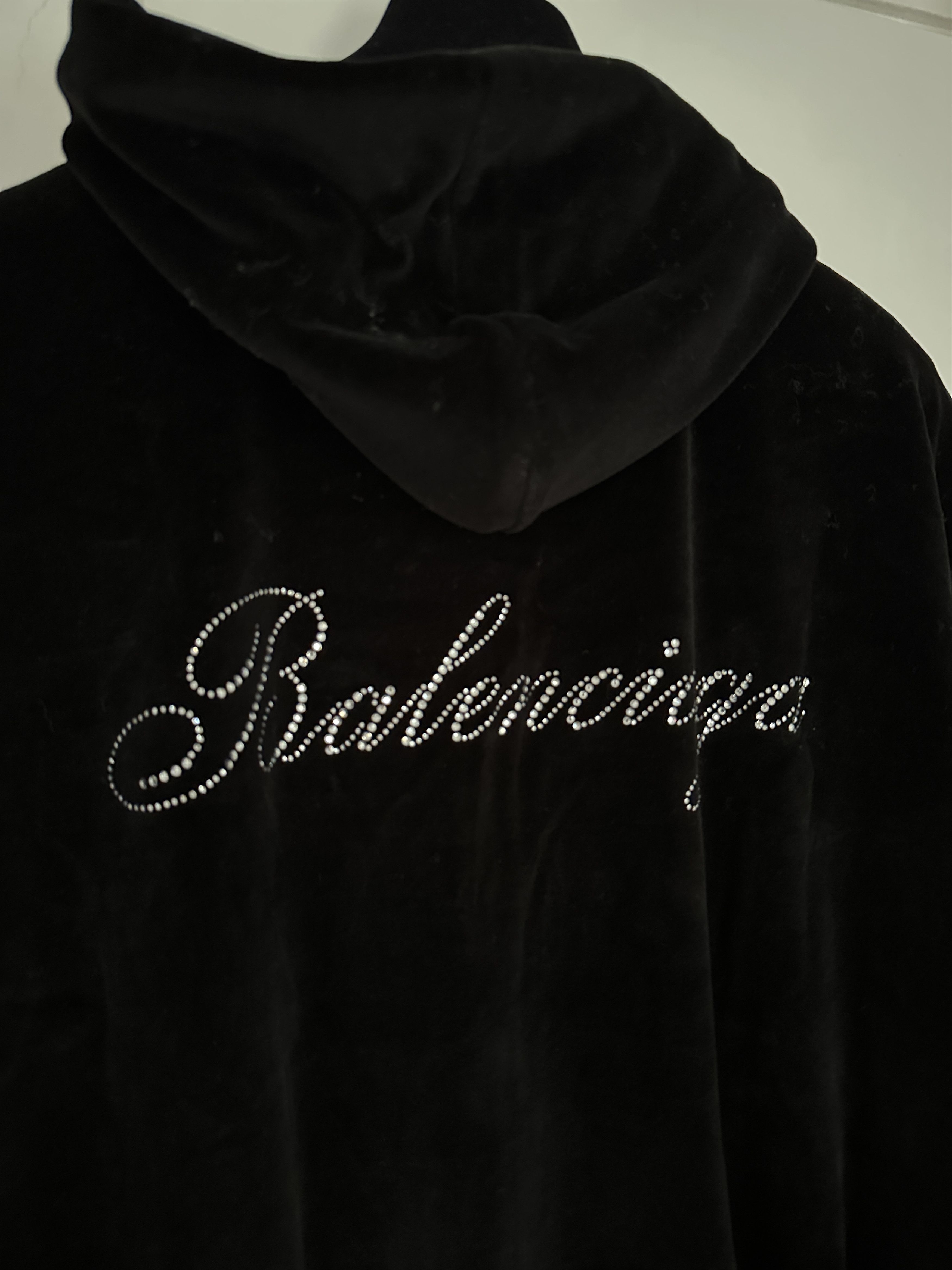 Balenciaga Balenciaga Crystal-Embellished Hooded Velour Sweatshirt Size US M / EU 48-50 / 2 - 4 Thumbnail