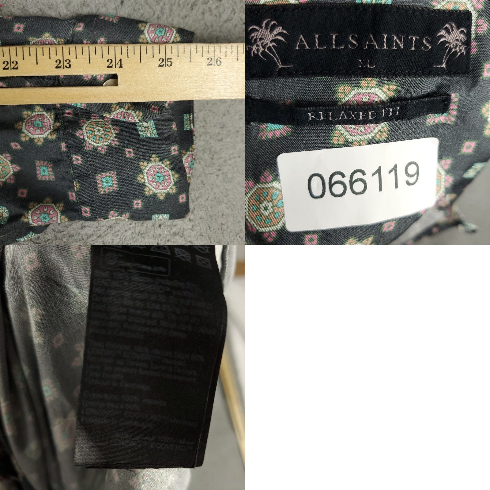 Allsaints AllSaints Shirt Mens XL Gray Geometric Camp Collar Button Up Long Sleeve Shirt Size US XL / EU 56 / 4 - 8 Thumbnail