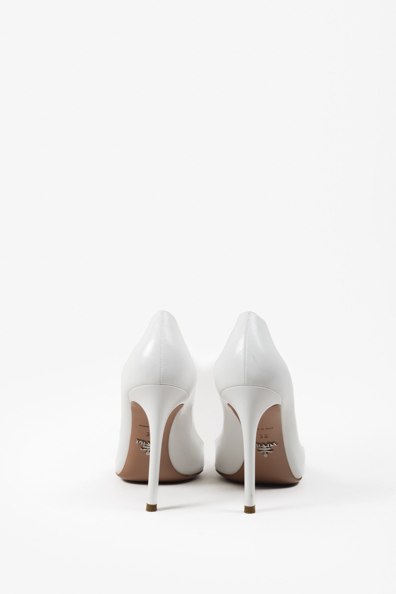 Prada Prada White Leather Pointed Toe Pumps Size US 7.5 / IT 37.5 - 4 Thumbnail