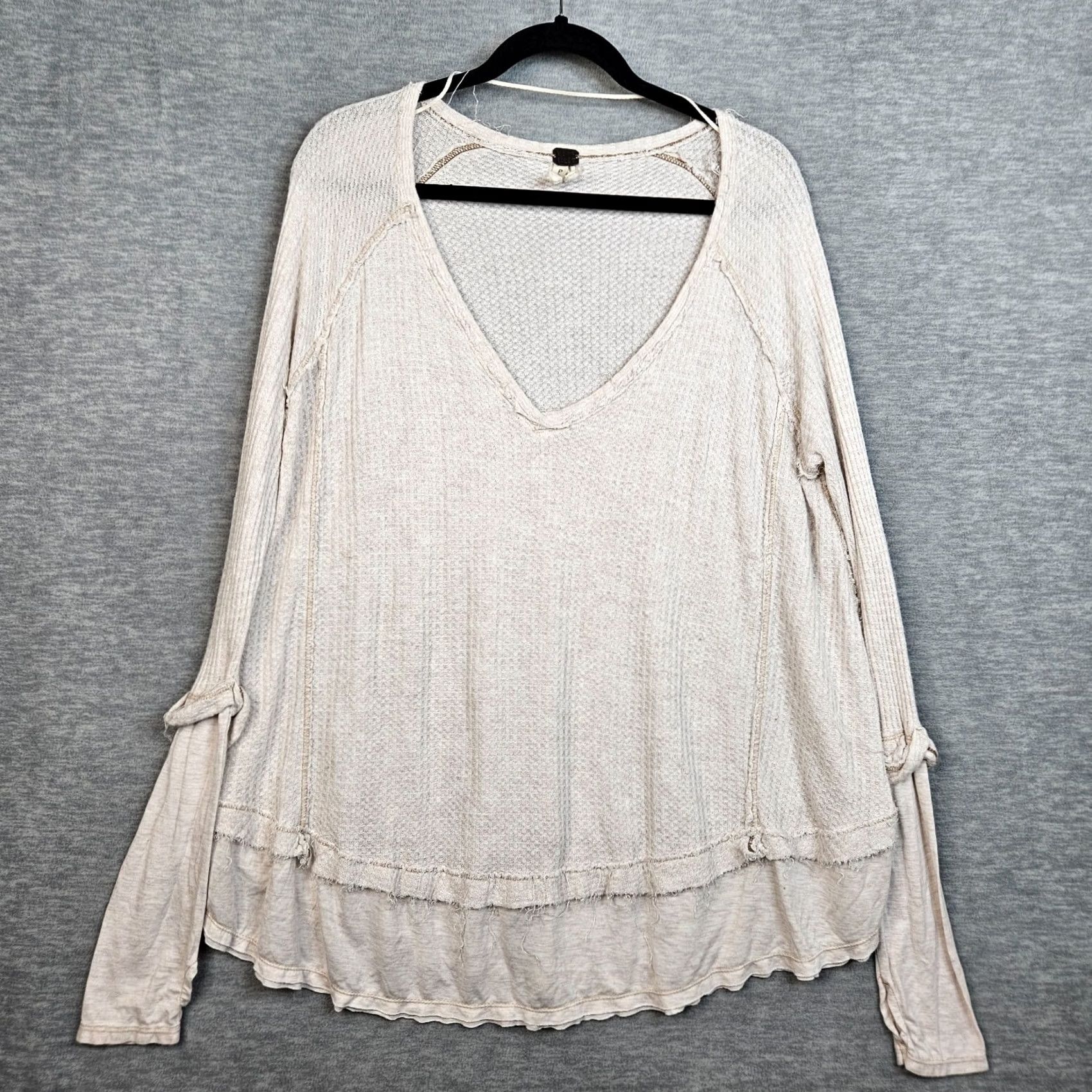Vintage We The Free Women's Beige Waffle Knit Scoop Neck Long Sleeve Top Size S Size S / US 4 / IT 40 - 2 Thumbnail