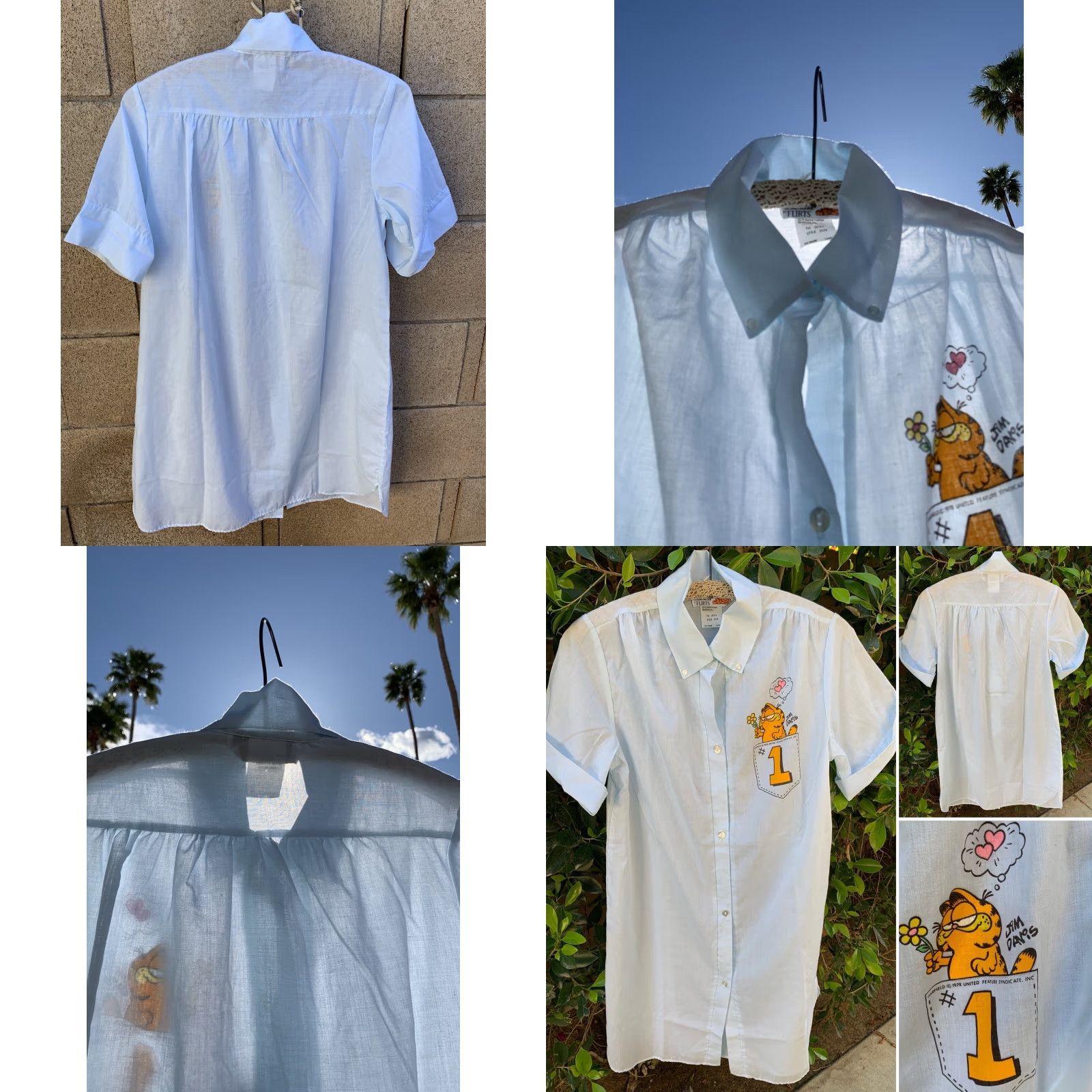 Vintage VINTAGE Flirts Shirt Adult 11 Blue Garfield Cat Nap Nightwear Button Front Collared Short Sleeve Sleepshirt Womens Size L / US 10 / IT 46 - 8 Thumbnail