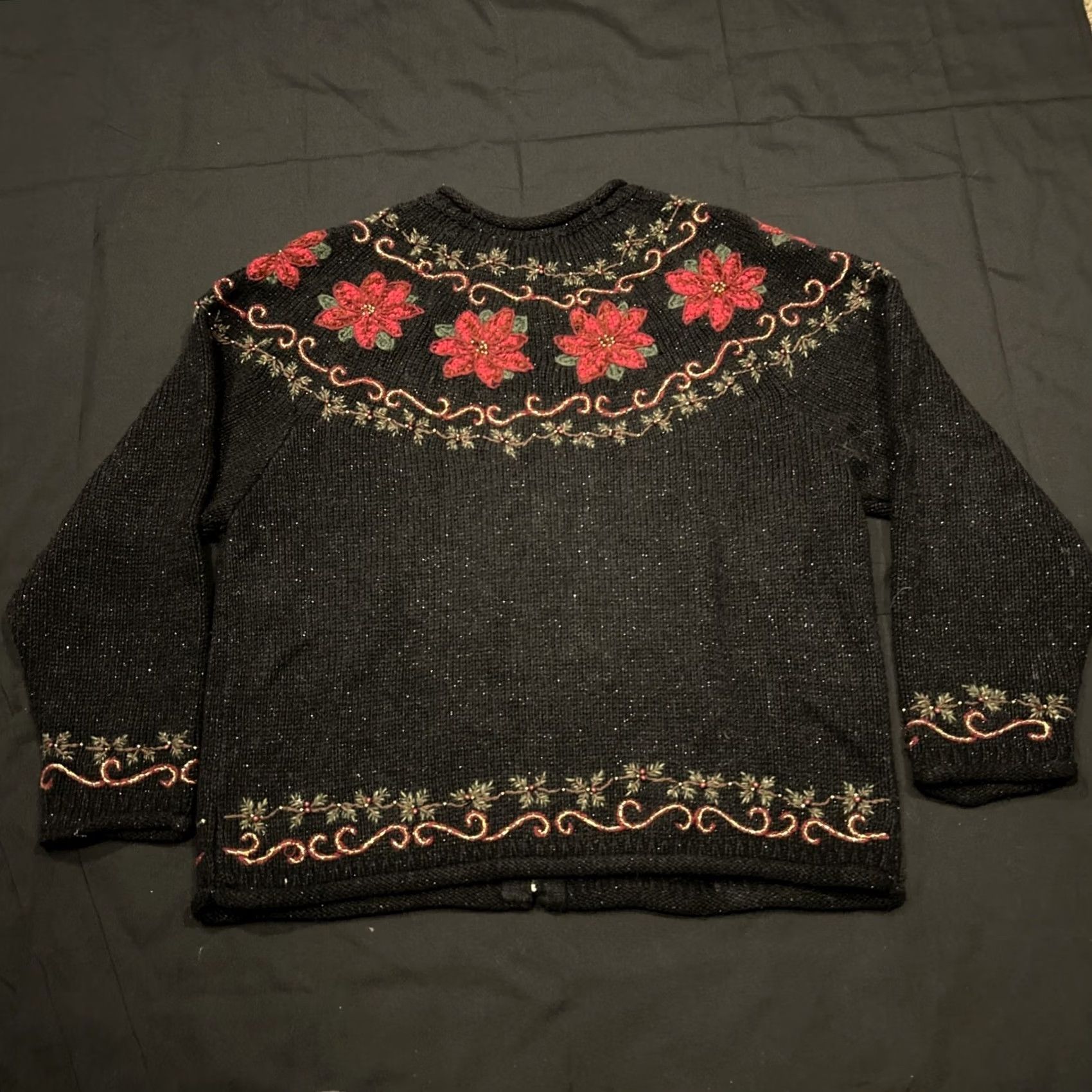 Vintage Vintage Christmas Cardigan - Black Ramie Sleeve Long - L Size L / US 10 / IT 46 - 4 Thumbnail