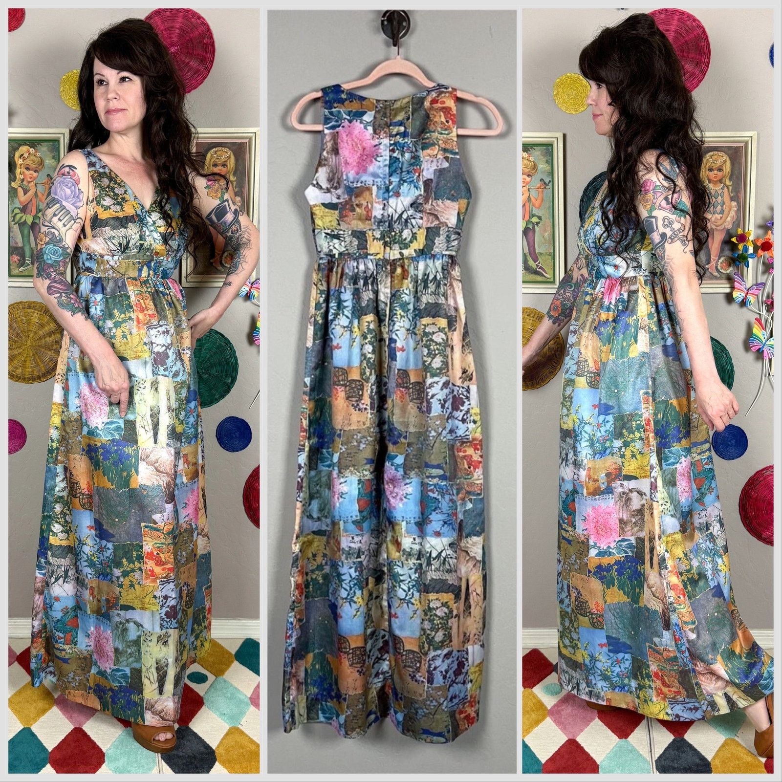 Vintage Vintage 1970s Hawaiian Print Sleeveless A-Line Maxi Dress Size XXS / US 00 / IT 34 - 2 Thumbnail