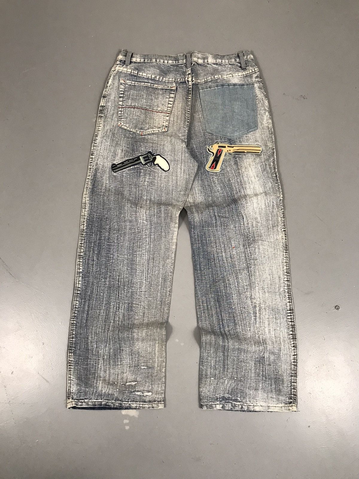 Vintage Vintage Y2K 50 cent Guns crazy embroidered baggy fit denim Size US 35 - 9 Thumbnail