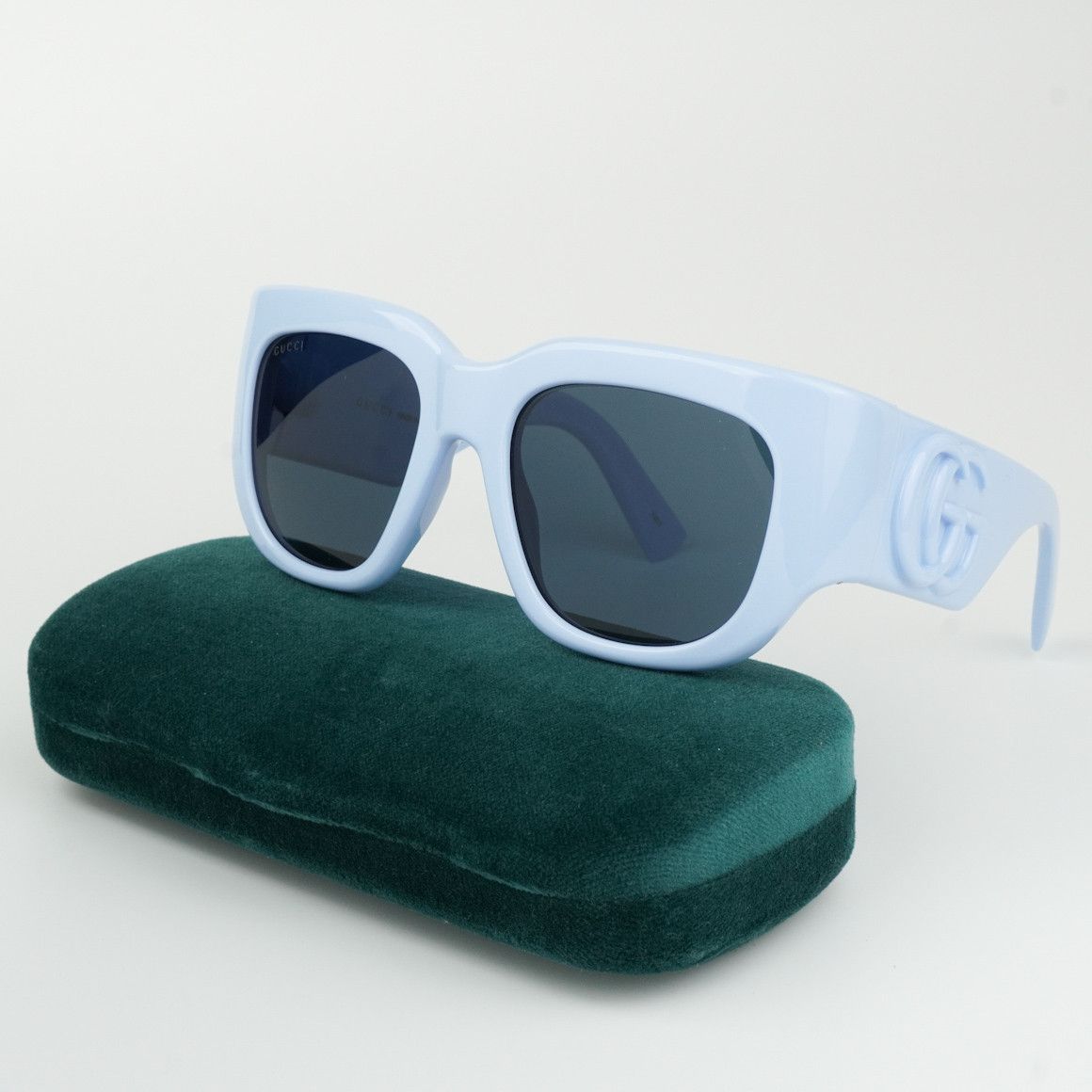 image of New Gucci Gg1545S 004 Women Square Sunglasses GG 1545S in Light Blue/Grey