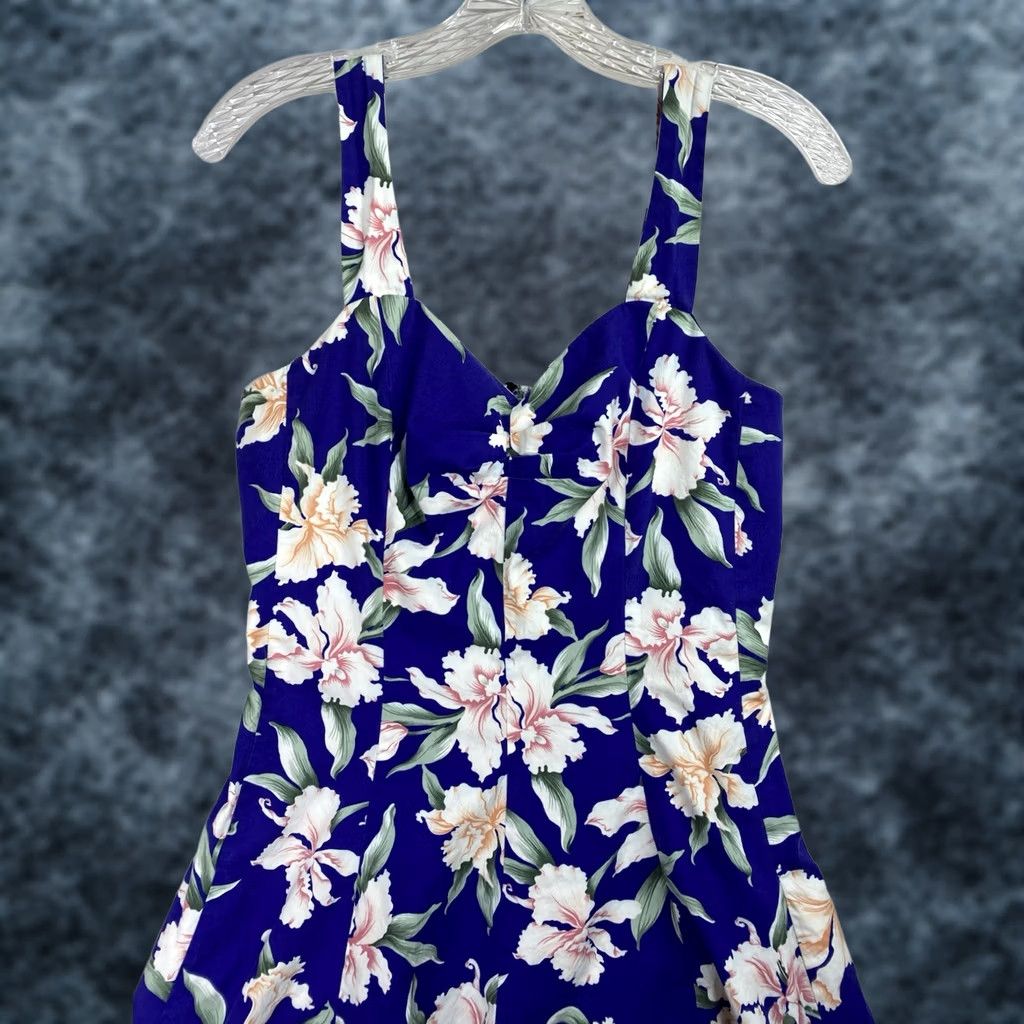 Vintage Royal Creations Dress M Blue Floral Hawaiian Sundress Fit Flare Pinup Smocked Shirt Dress? Size M / US 6-8 / IT 42-44 - 1 Thumbnail