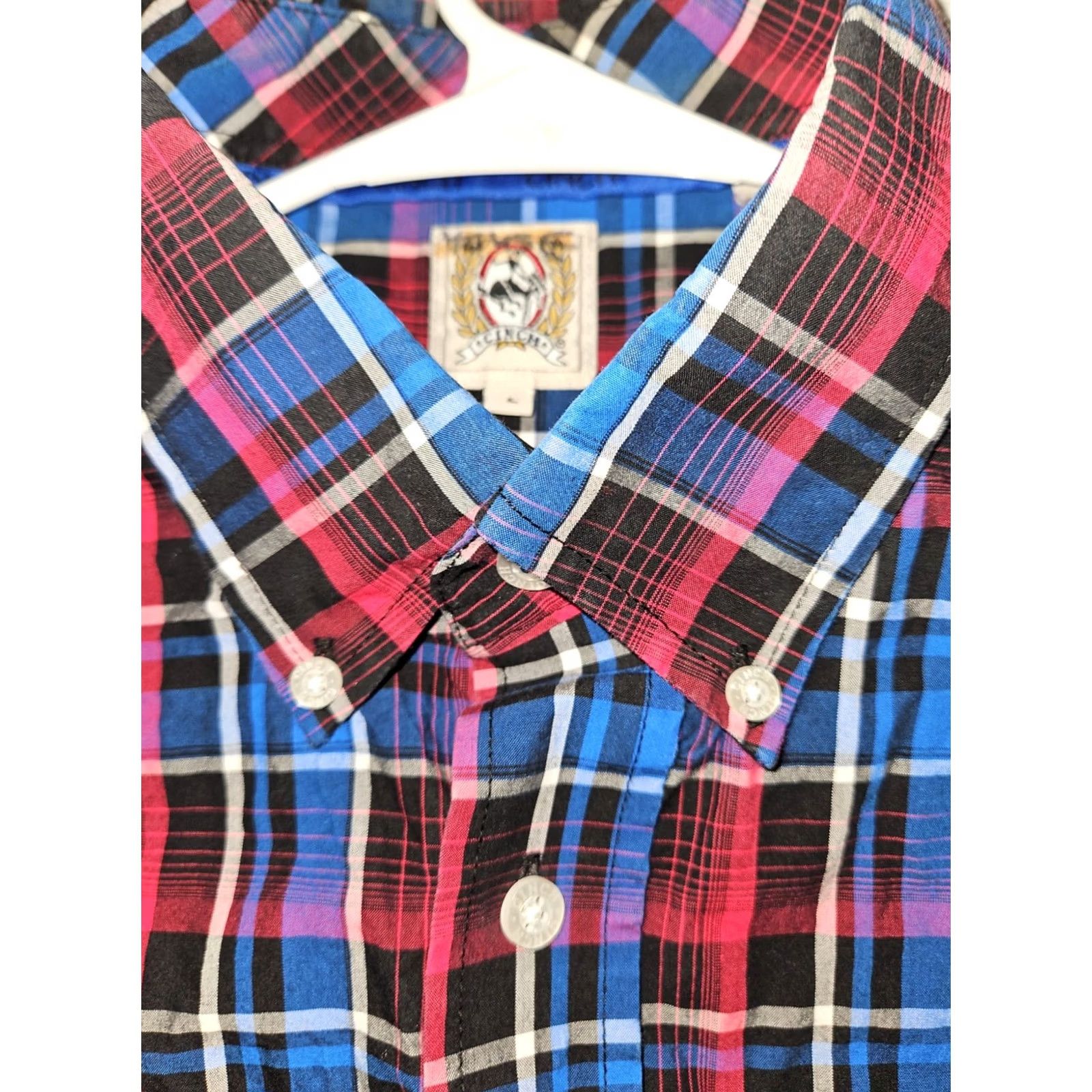 Vintage Cinch Shirt Short Sleeve Button-Down Men's L Blue Plaid Western Cowboy Embroidered Pocketed 100% Cotton Size US L / EU 52-54 / 3 - 3 Thumbnail
