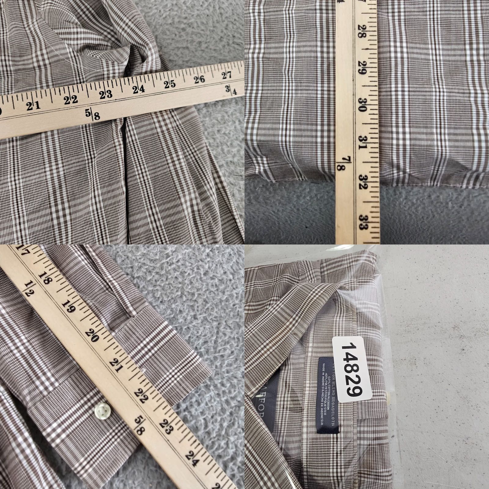 Stafford Stafford Dress Shirt Mens Size 16.5 32/33 Brown Check Fitted Travel Long Sleeve Shirt Size 46R - 8 Thumbnail