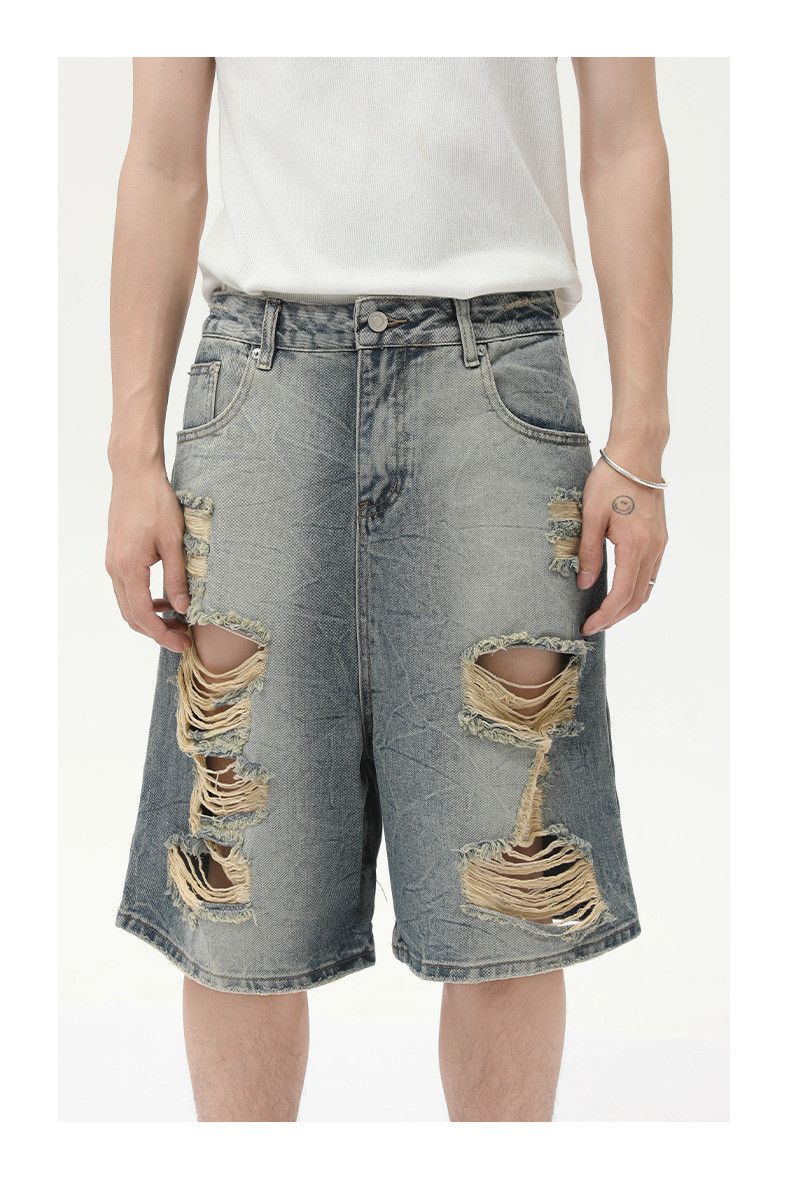Japanese Brand × Jean Vintage distressed loose straight blue ripped denim shorts Size US 32 / EU 48 - 4 Thumbnail