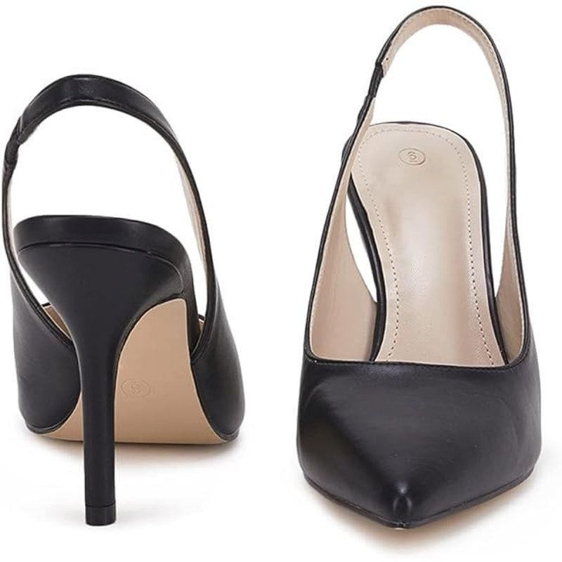Other Trish Lucia Womens Size 8 Black Faux Leather Slingback Heels Size US 8 / IT 38 - 6 Thumbnail