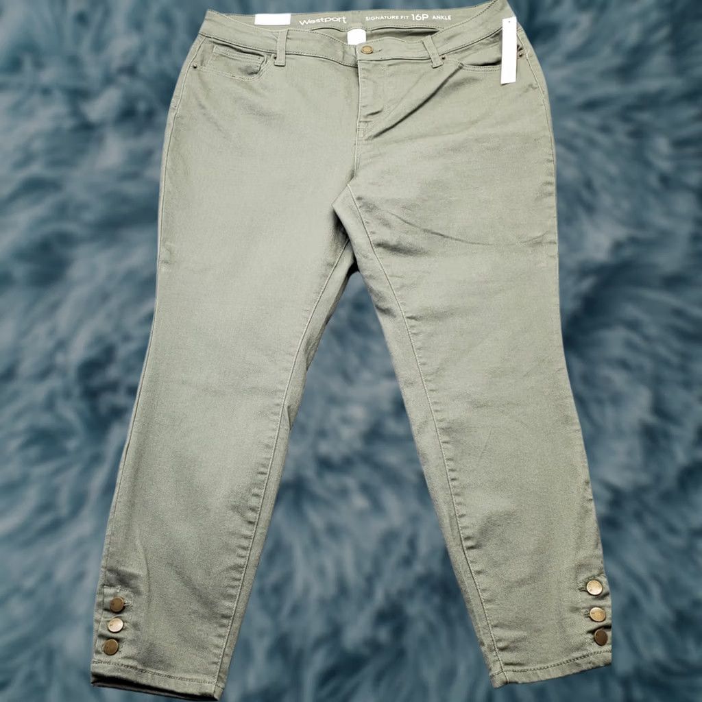 Vintage VINTAGE Westport Skinny Jeans Womens Petite 16P Green Denim Signature Fit Ankle Button Size 38" / US 16 / IT 52 - 1 Thumbnail