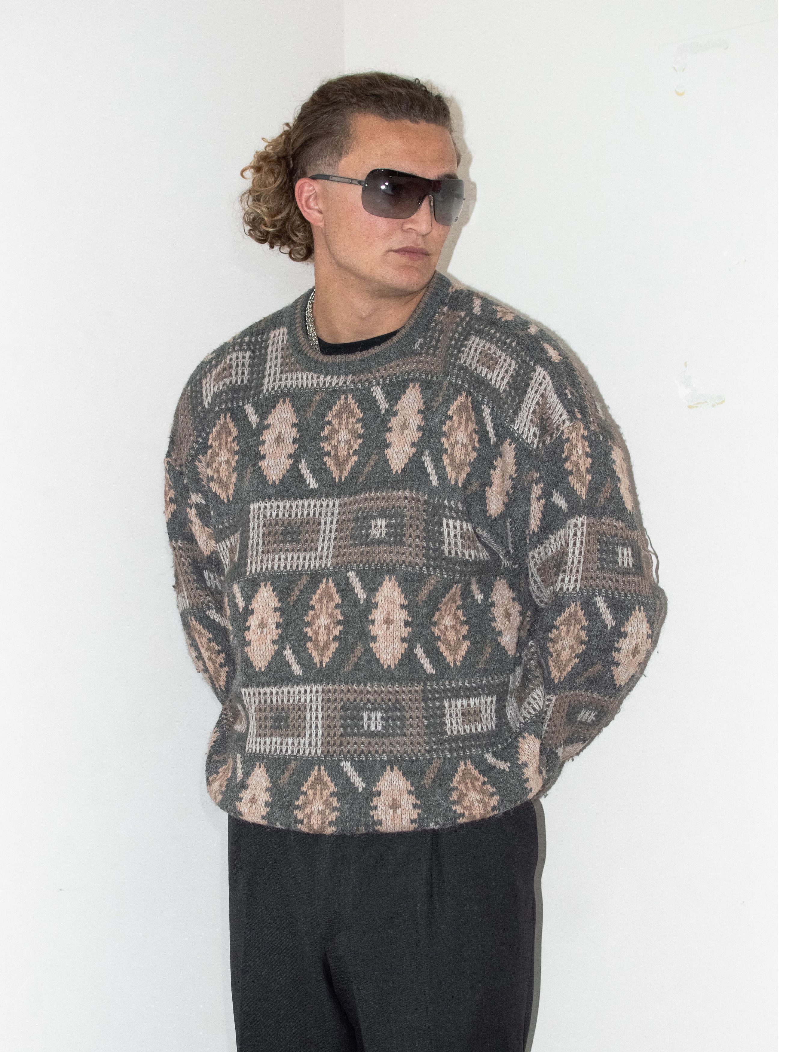 Designer × Vintage Vintage 90s Chunky Geometric Crazy Pattern Sweater Size US XL / EU 56 / 4 - 2 Thumbnail