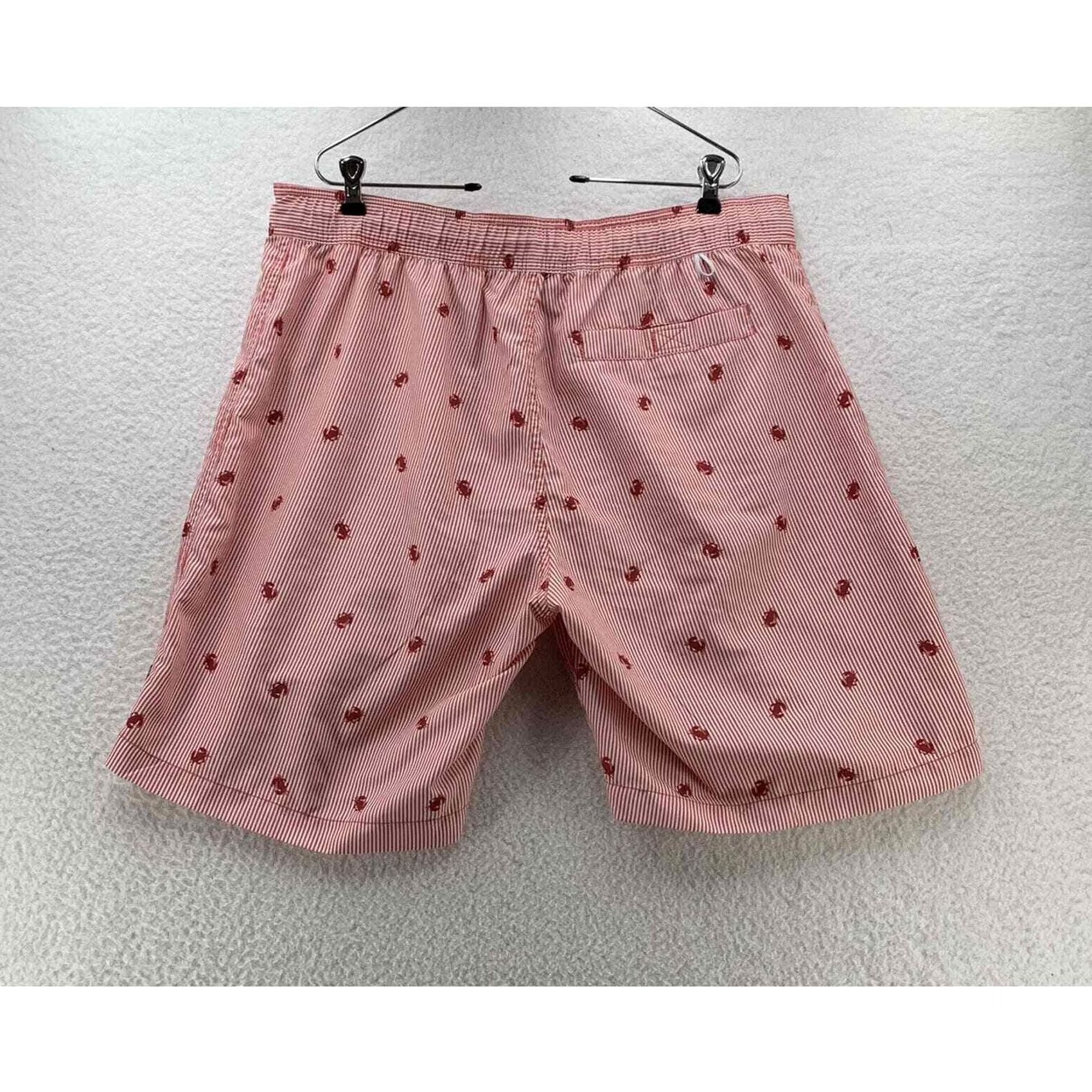 Izod Izod Mens Swim Trunk XL Red Striped Crabs Bathing Suit Preppy Saltwater Size 46R - 5 Thumbnail