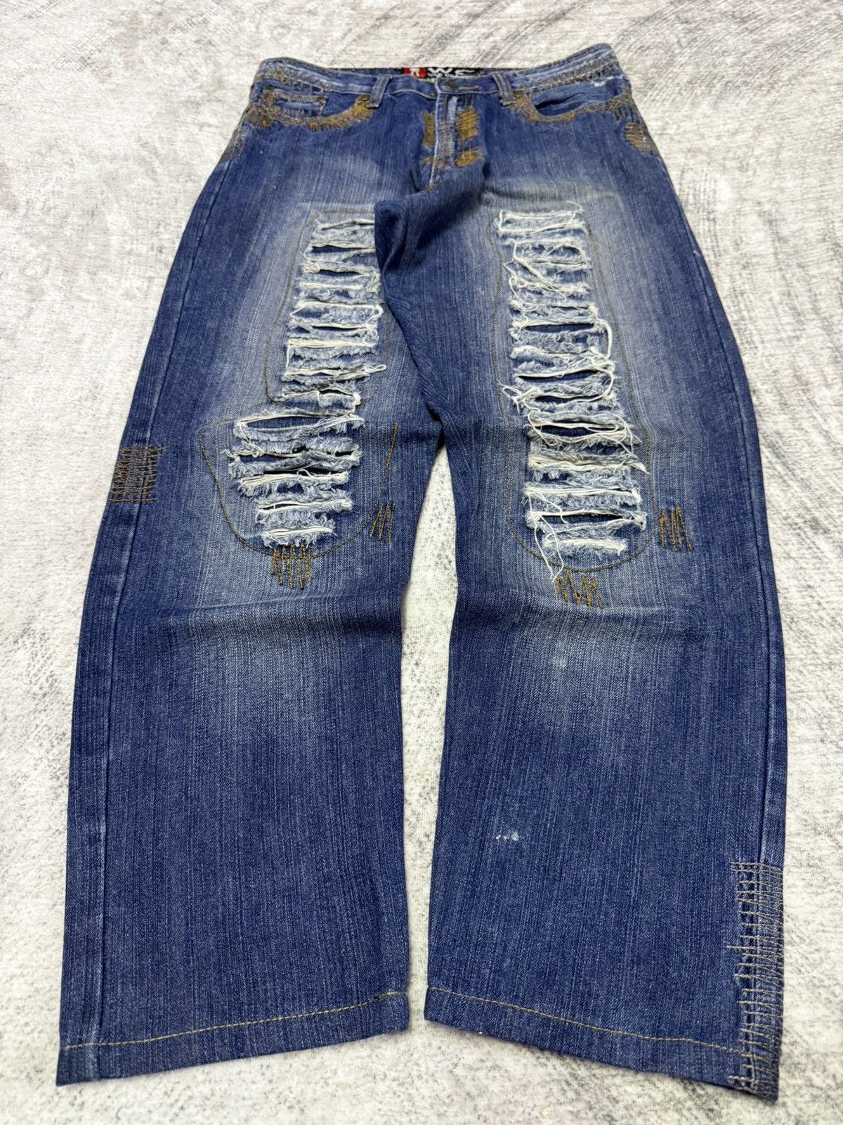 Hysteric Glamour × Japanese Brand Wild Chanel Destroyed Repaired Heavy Stitched Jeans Size US 30 / EU 46 - 1 Thumbnail