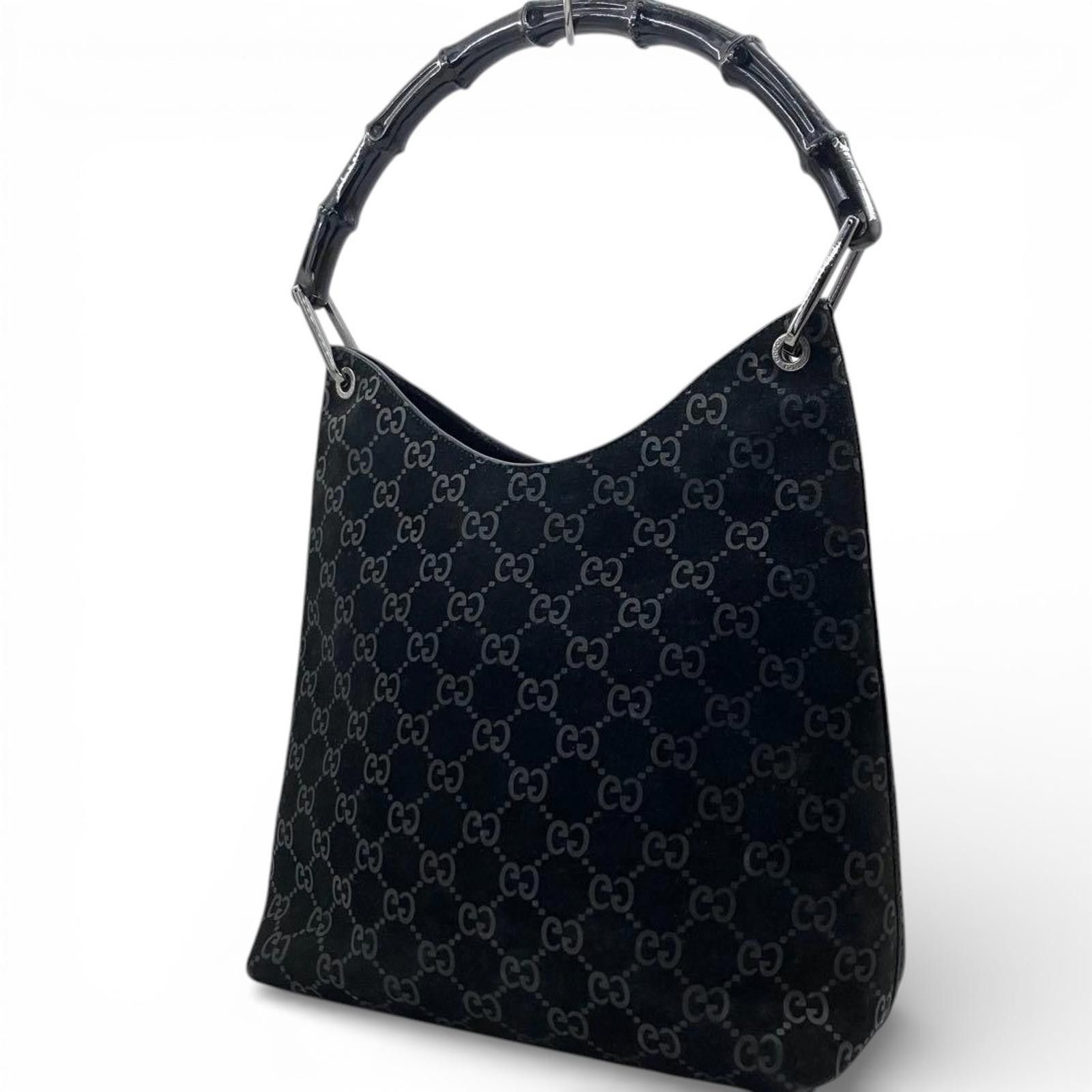 Gucci Gucci - Black GG Canvas Bamboo Handle Shoulder Bag Size ONE SIZE - 1 Thumbnail