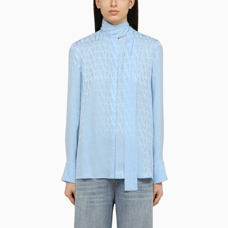 image of Valentino Iris Lilac Silk Shirt Toile Iconographe in Light Blue, Women's (Size Medium)