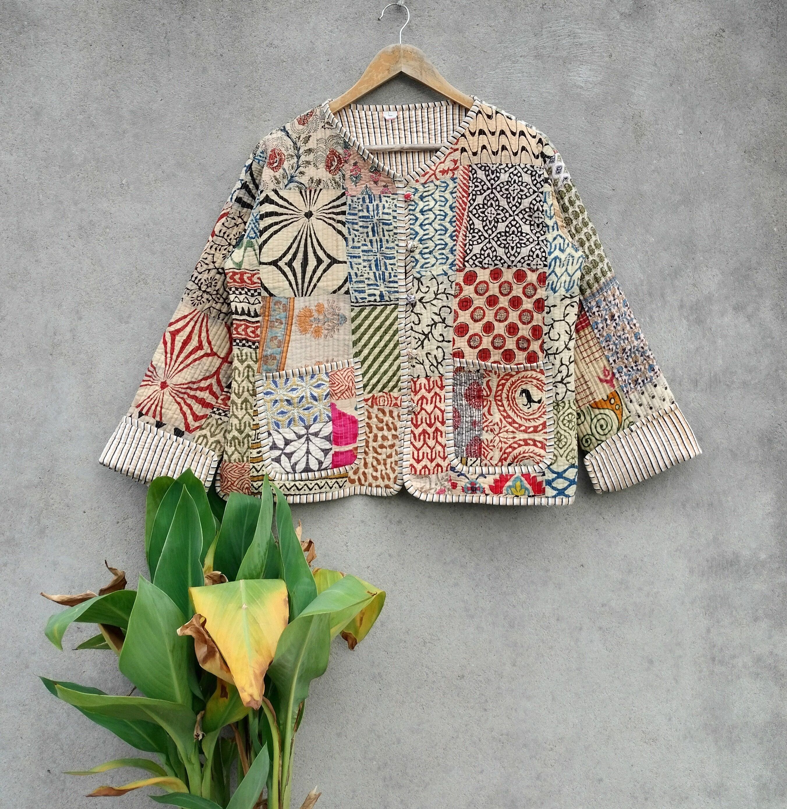 Handmade Patchwork Jacket, Quilted Jackets, Vintage Jackets Size M / US 6-8 / IT 42-44 - 8 Thumbnail