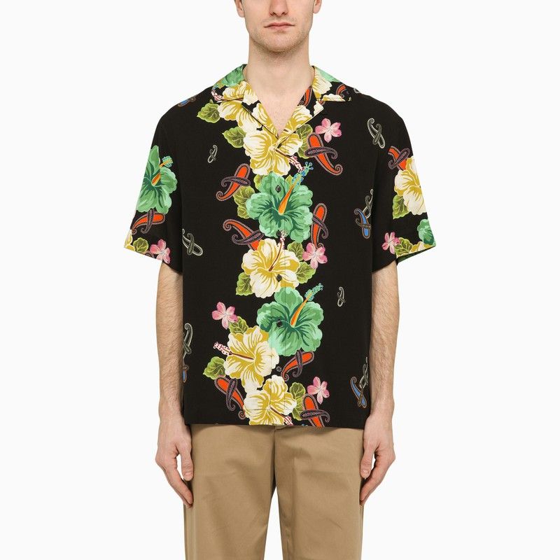 image of Etro Black Viscose Floral Print Shirt, Men's (Size Small)