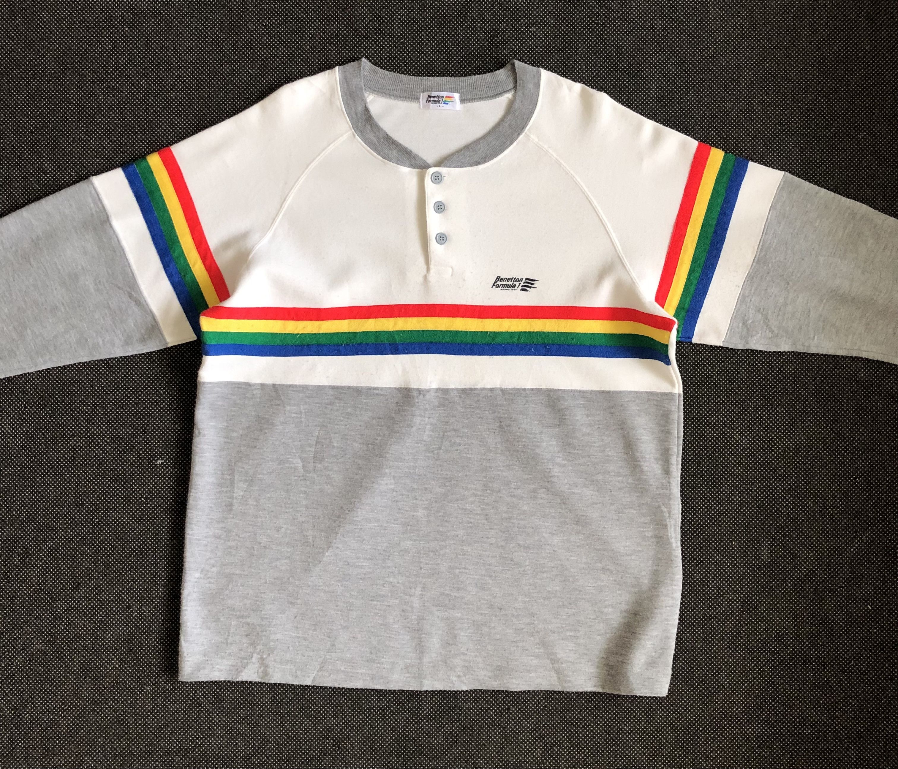 Benetton VINTAGE BENETTON F1 RACING TEAM SWEAT BUTTON PULLOVER 65:35 Size US L / EU 52-54 / 3 - 3 Thumbnail