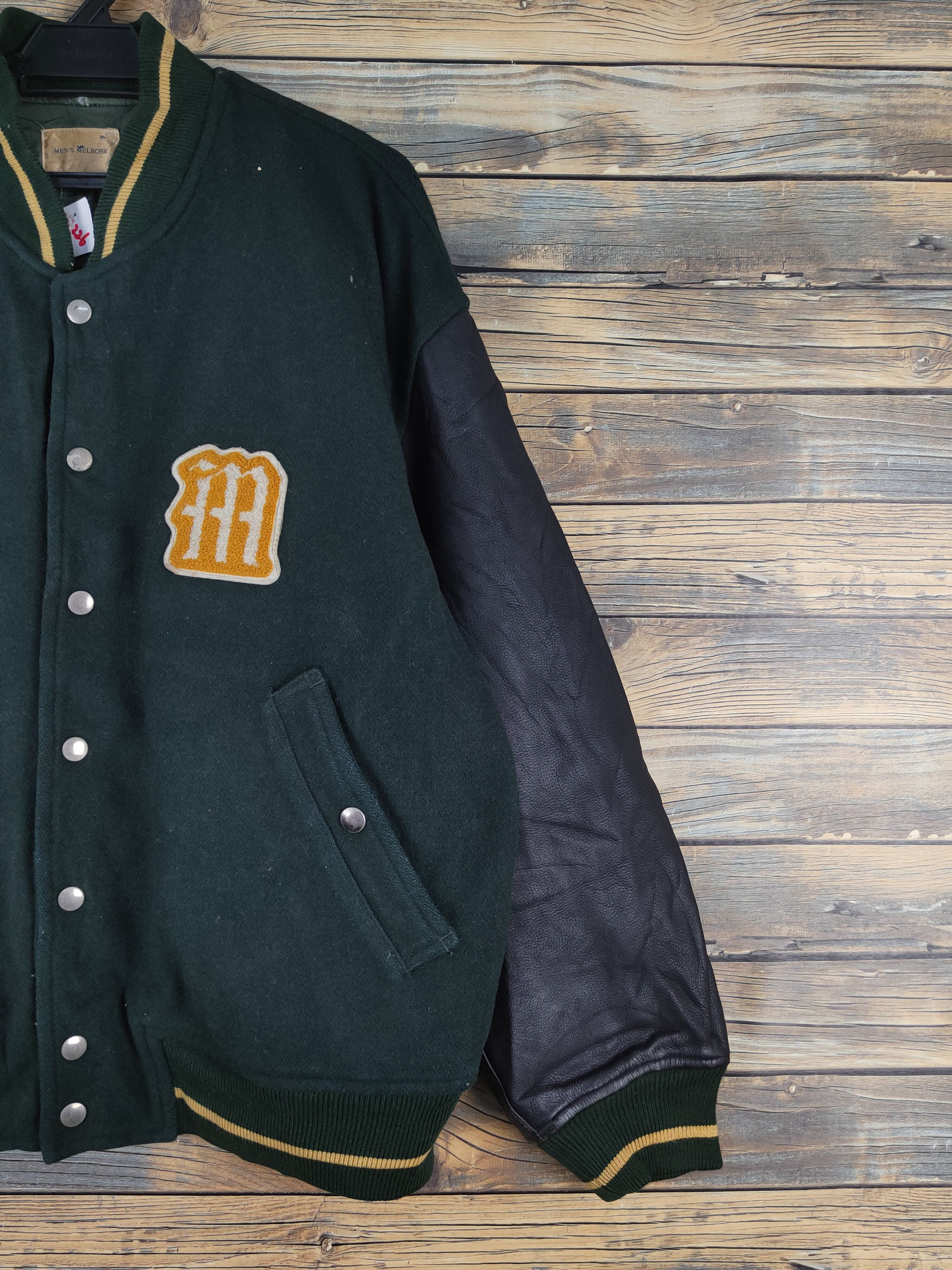 Melrose Men's Melrose Dark Green Leather Varsity Jacket #W1226 Size US L / EU 52-54 / 3 - 8 Thumbnail
