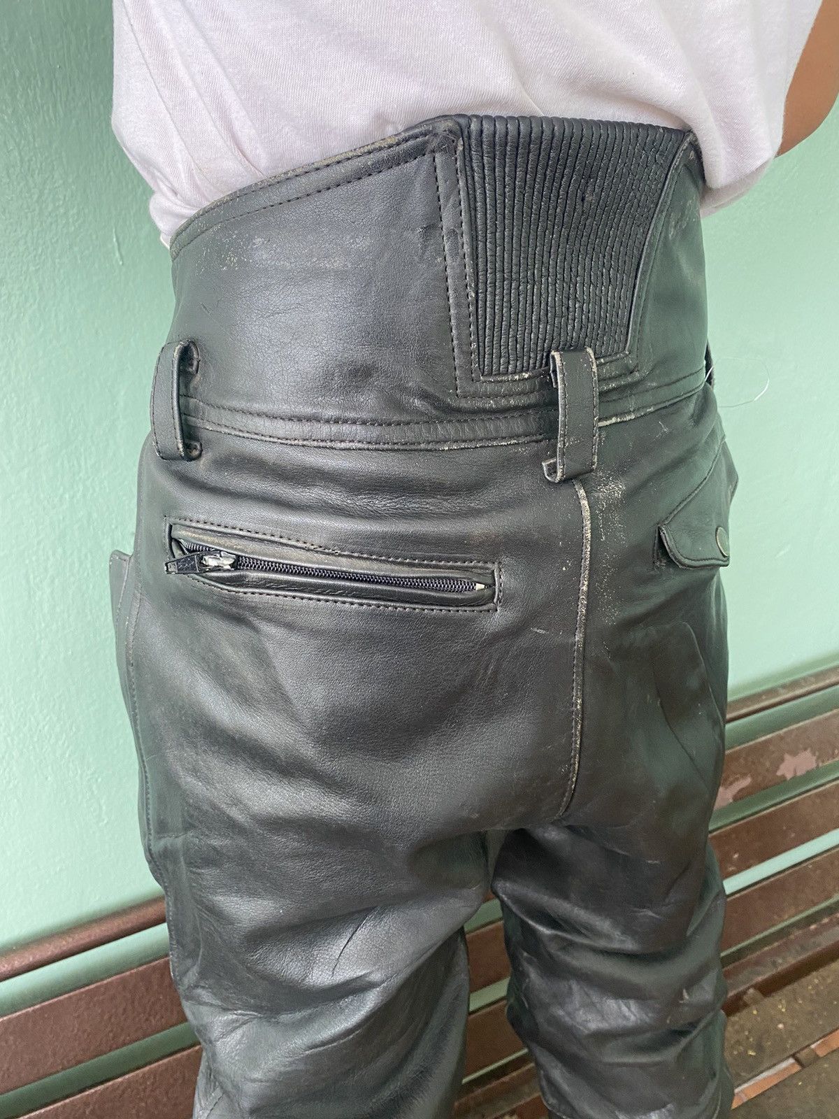 Leather Rare 🌟 Vintage Leather Biker Pants Size US 30 / EU 46 - 12 Thumbnail
