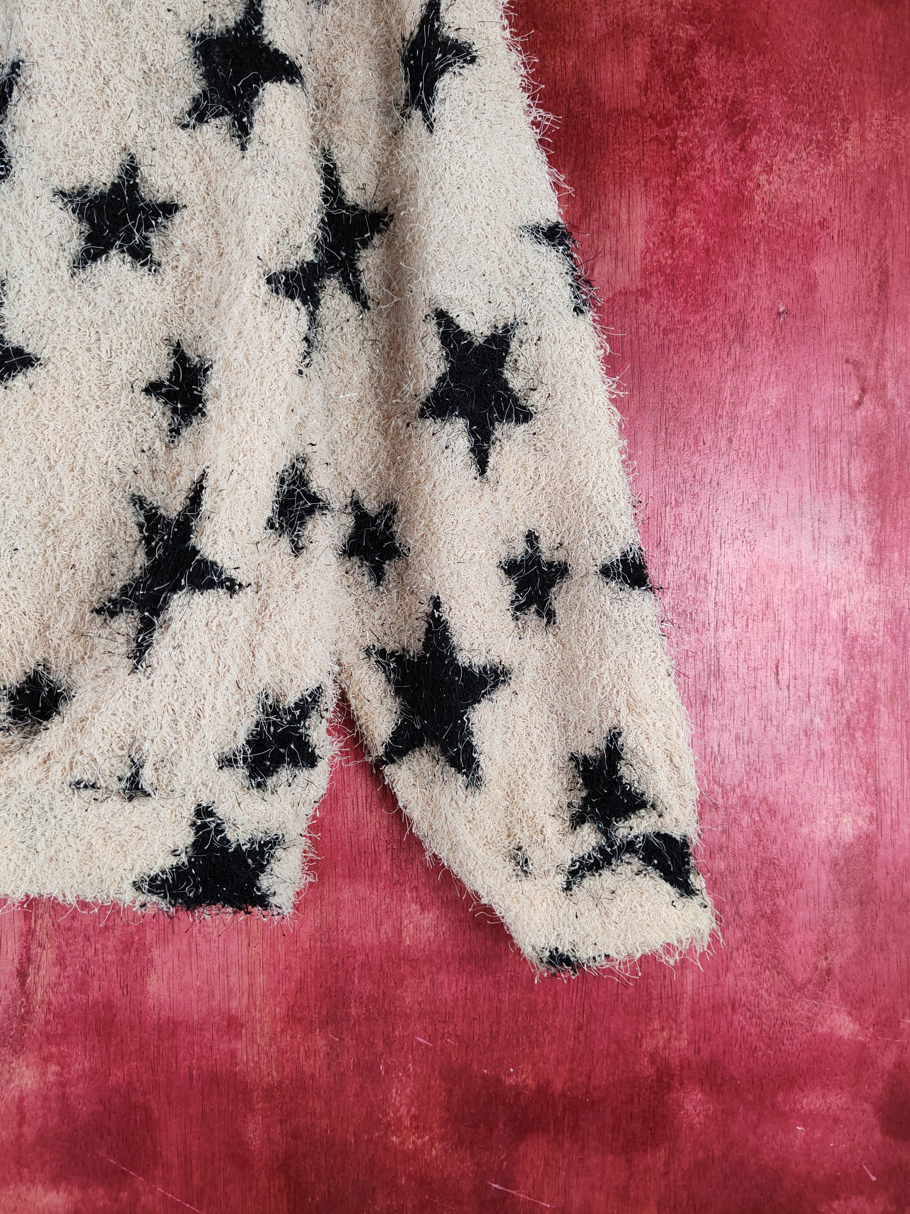 Homespun Knitwear Nice Claup Beige Star Shag Shaggy Fur Mohair Knitwear #S1983 Size S / US 4 / IT 40 - 6 Thumbnail