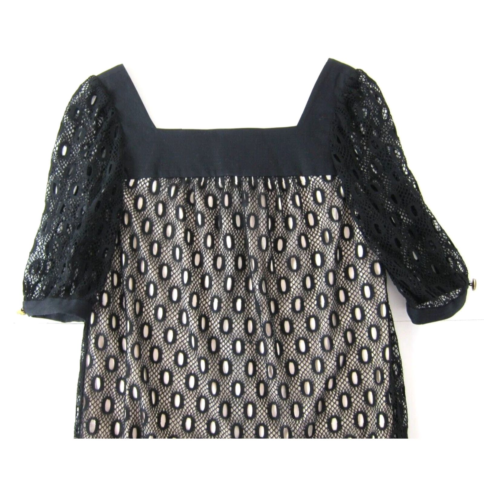 Vintage Eliza J New York Black Polka Dot Short Sleeve Knit Shift Sheath Tunic Dress 8 Size 30" / US 8 / IT 44 - 3 Thumbnail