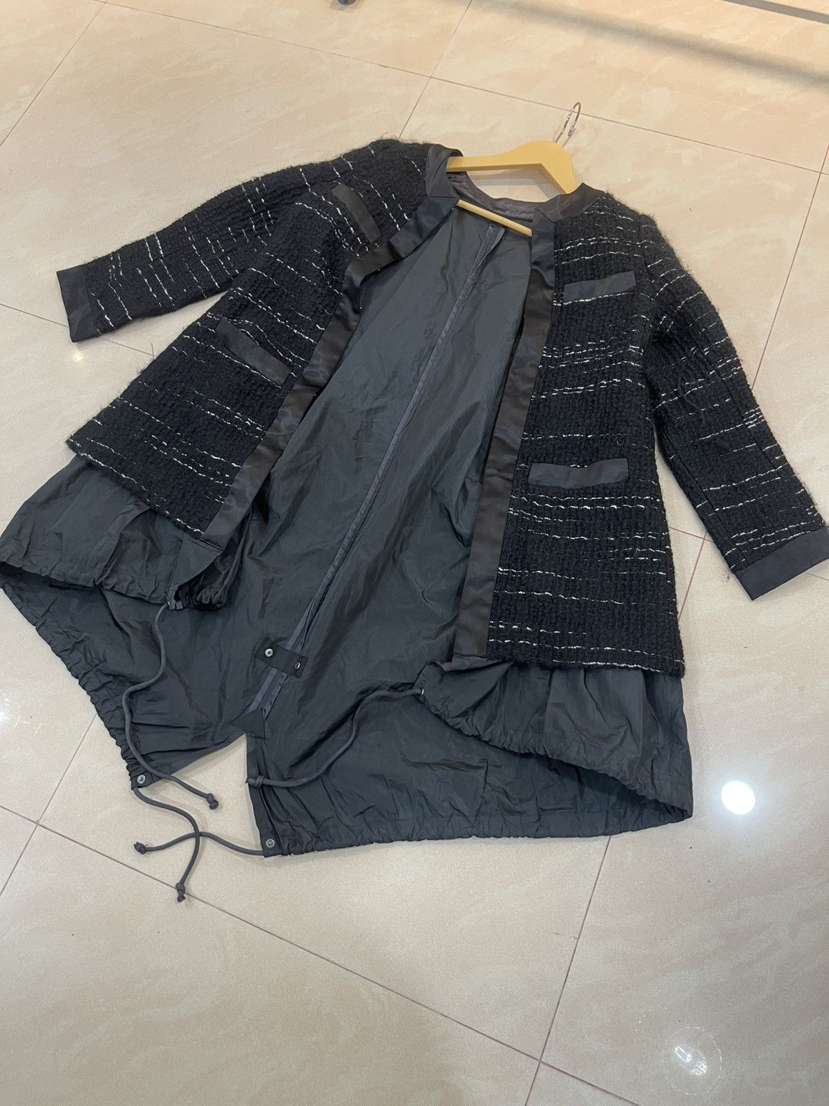 Sacai Sacai Coat Womens Small Black Wool Nylon Mixed Media Size S / US 4 / IT 40 - 6 Thumbnail