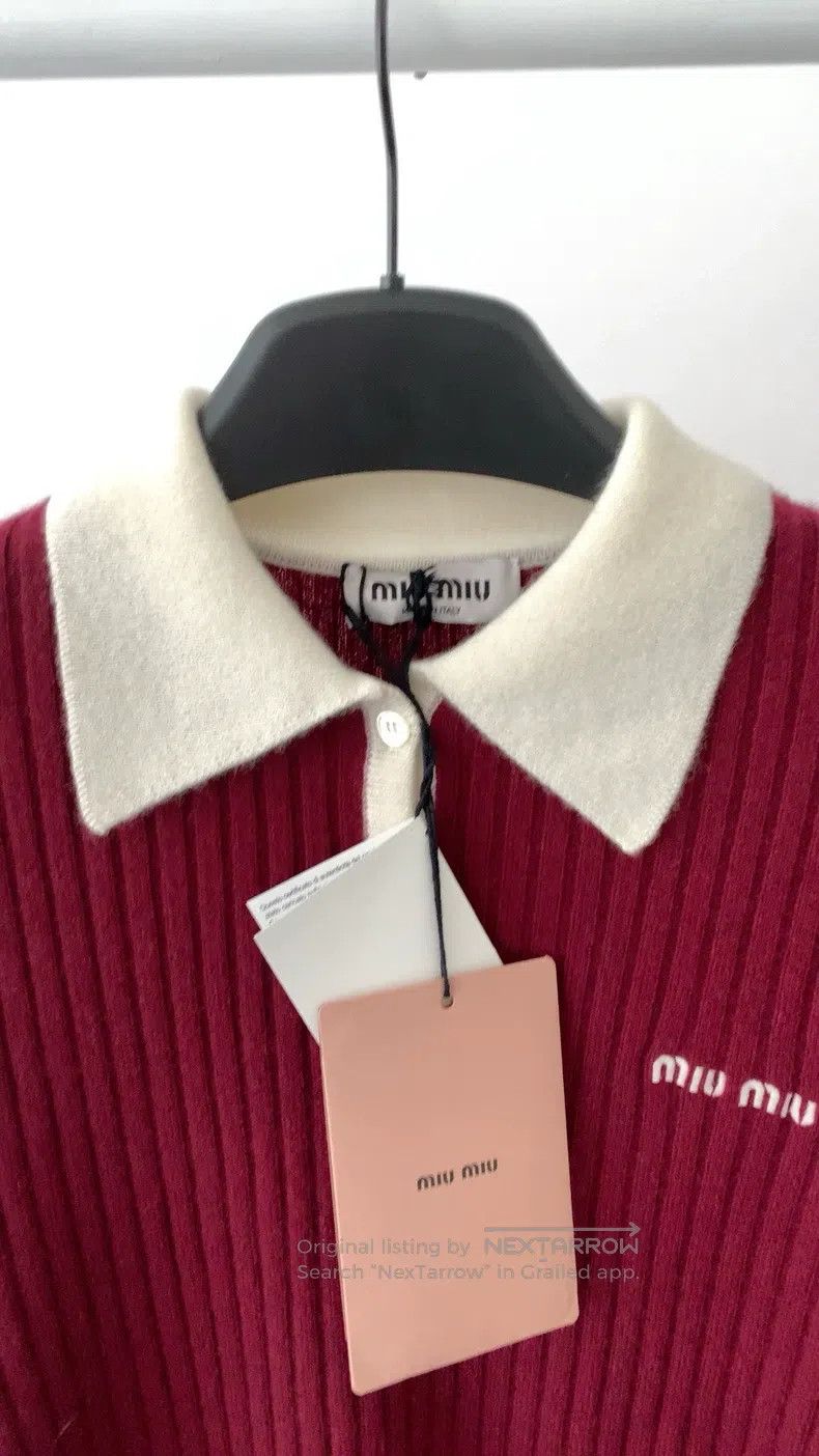 Miu Miu Miu Miu 42 Spring wine red knitted polo cashmere sweater Size L / US 10 / IT 46 - 6 Thumbnail