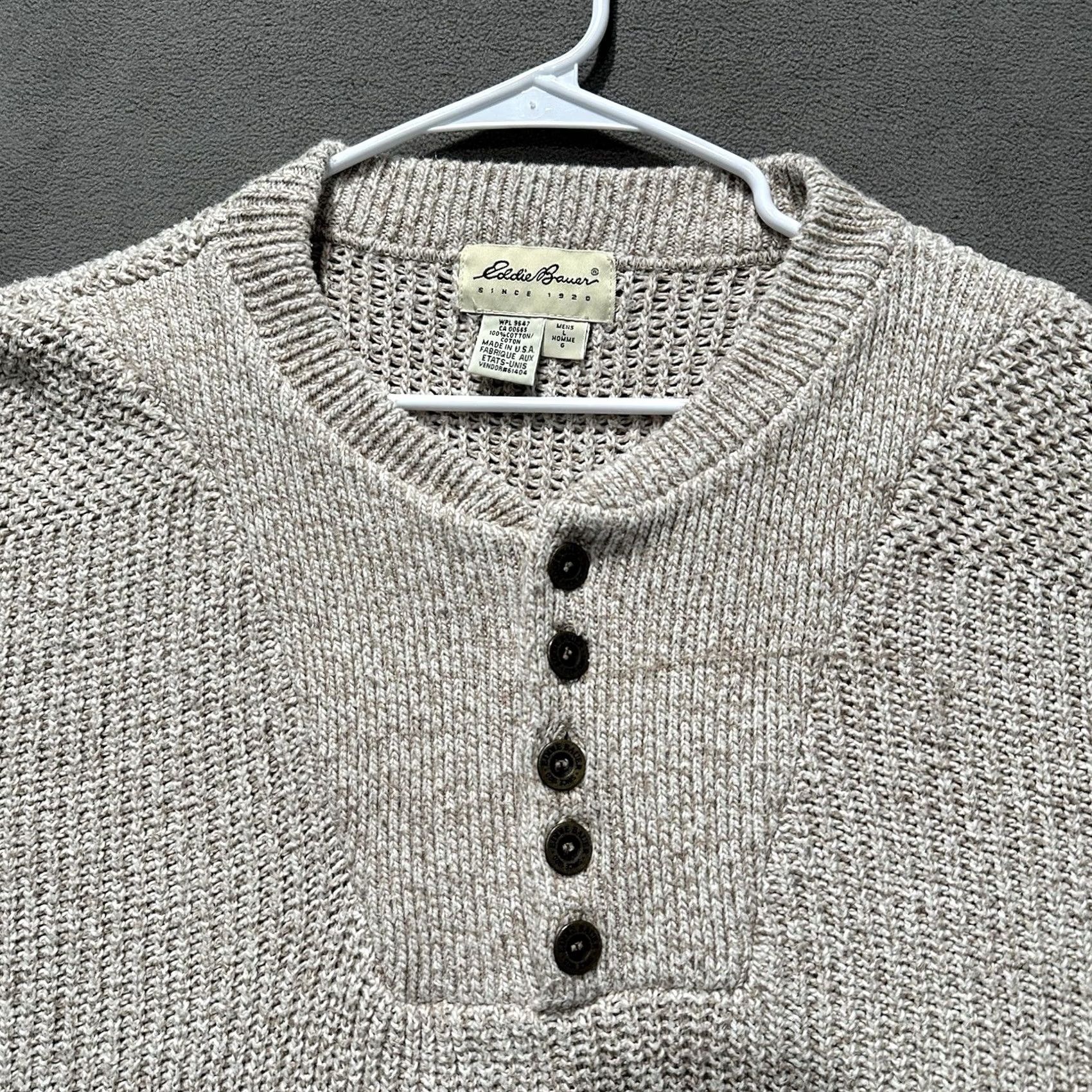 Eddie Bauer Vintage Eddie Bauer Sweater Men L Oatmeal Beige Knit Henley Pullover Made In USA Size US L / EU 52-54 / 3 - 3 Thumbnail